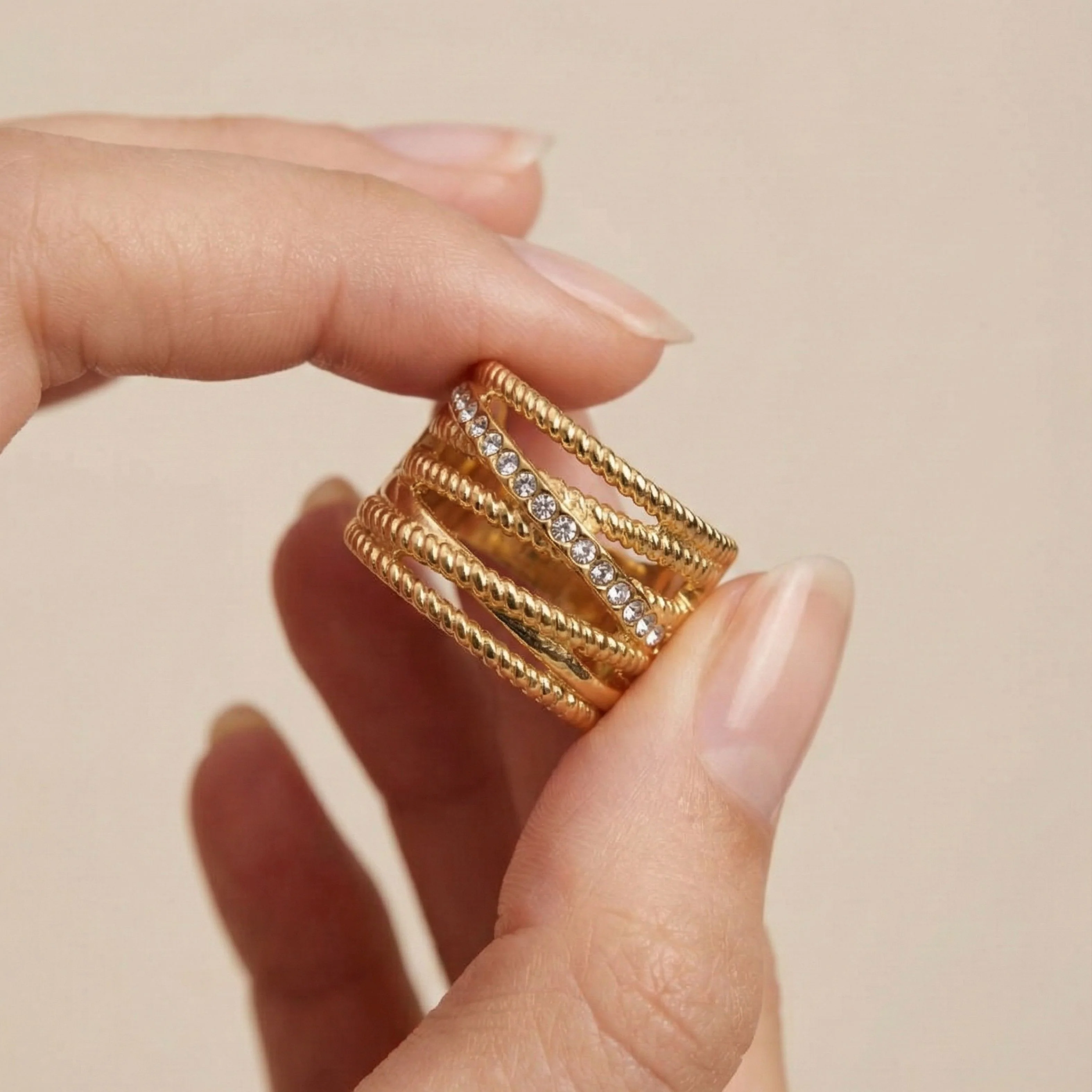 Amber Crystal Crossover Ring, Gold