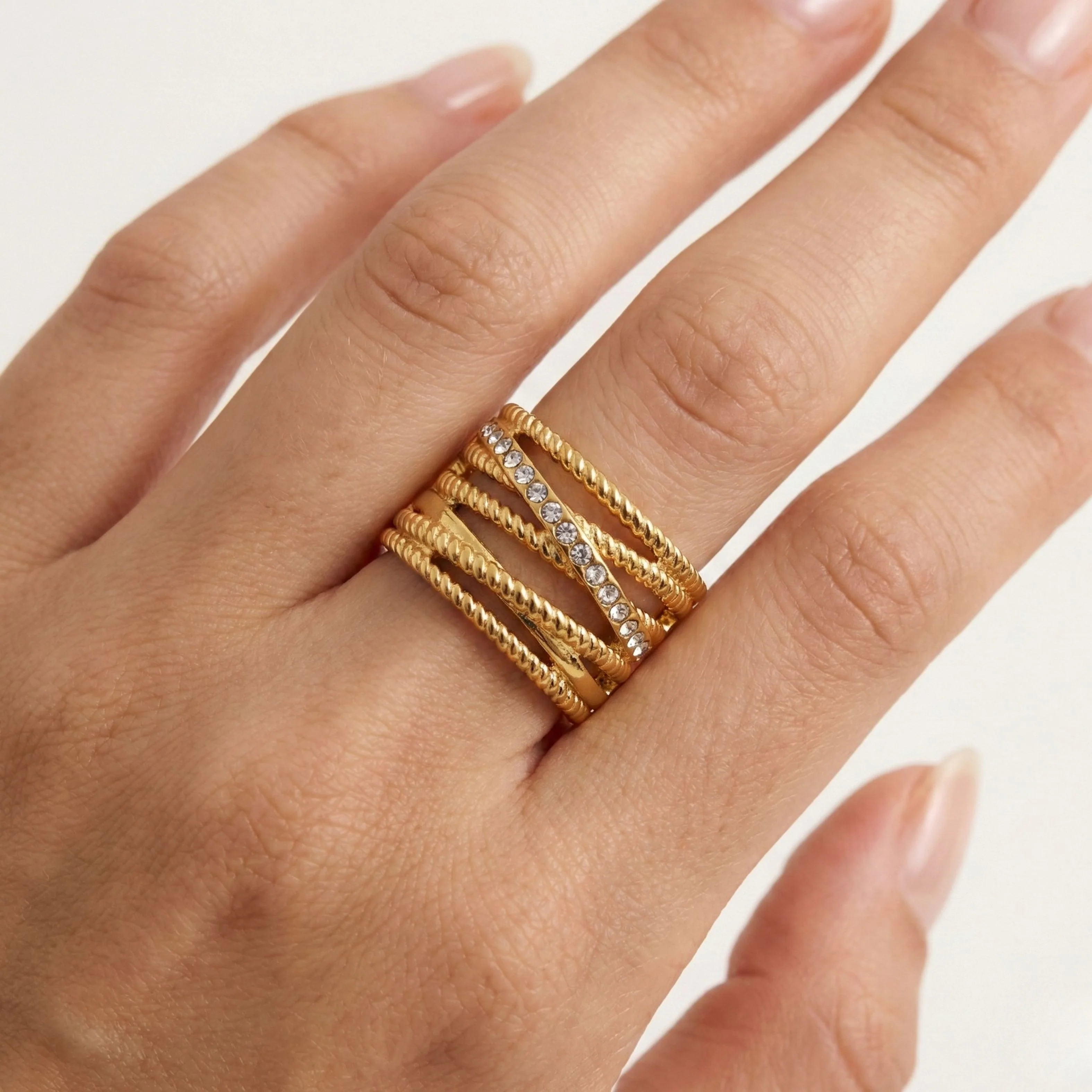 Amber Crystal Crossover Ring, Gold - Image 4