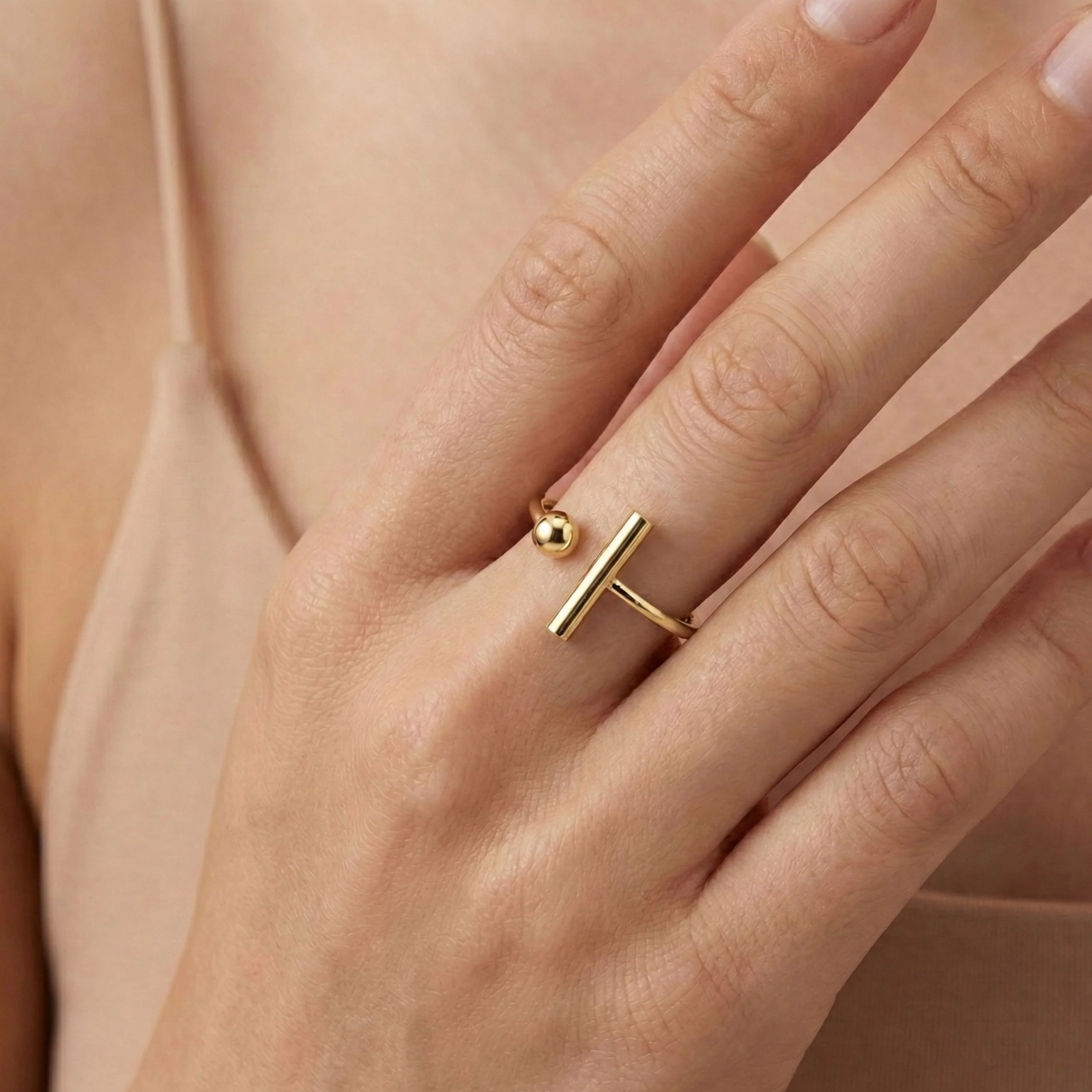 Bar & Ball Ring, Gold - Image 2
