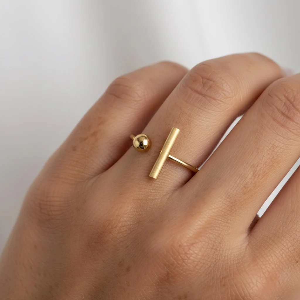 Bar & Ball Ring, Gold - Image 3