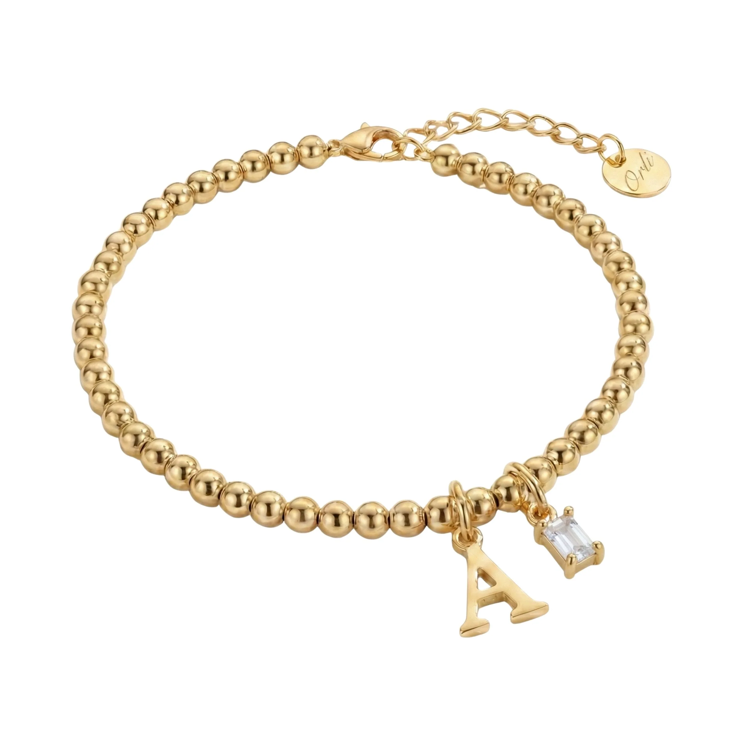 Beaded Bracelet with Initial & Birthstone in Gold - Image 2