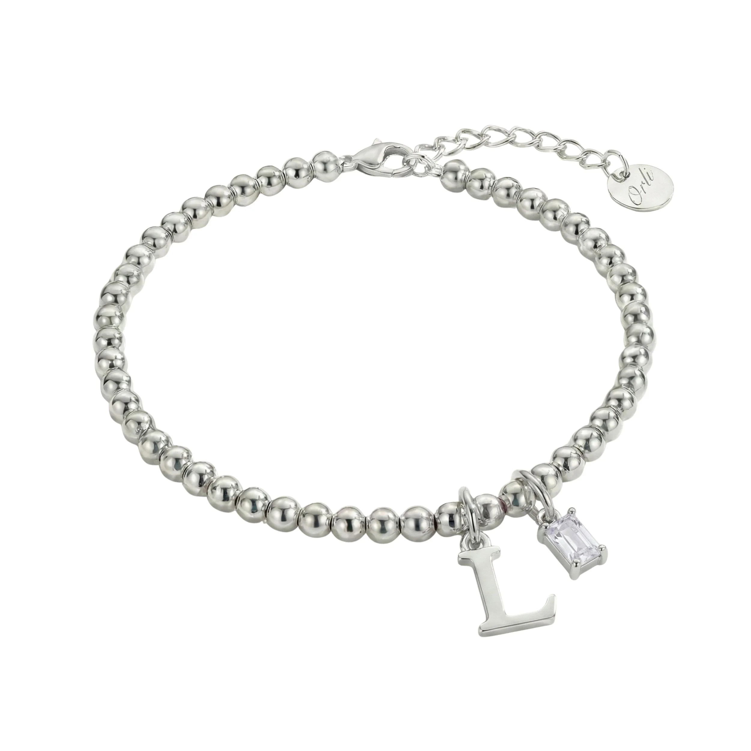 Beaded Bracelet with Initial & Birthstone in Silver - Image 2