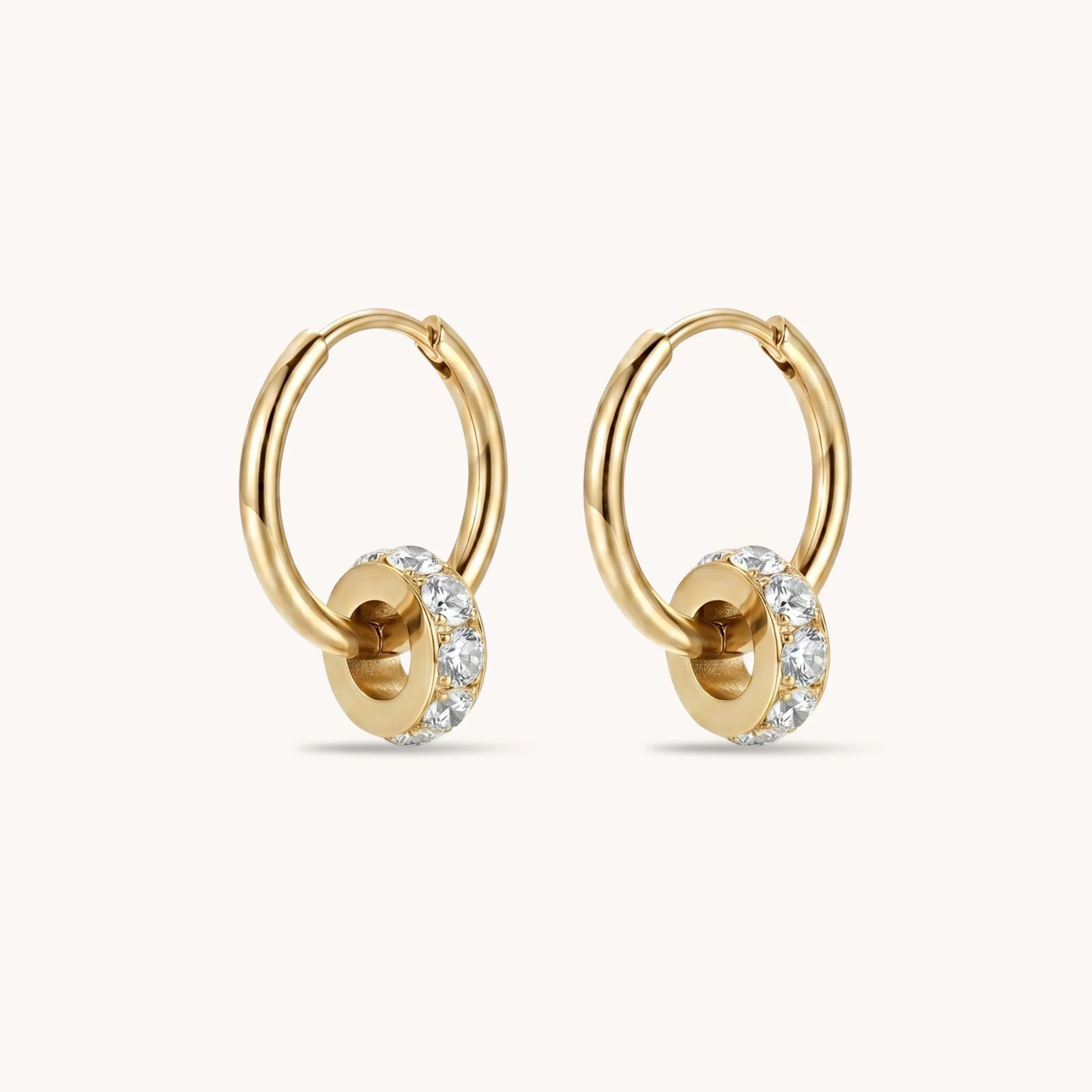 Birthstone Glider Hoop Earrings in Gold - Image 2