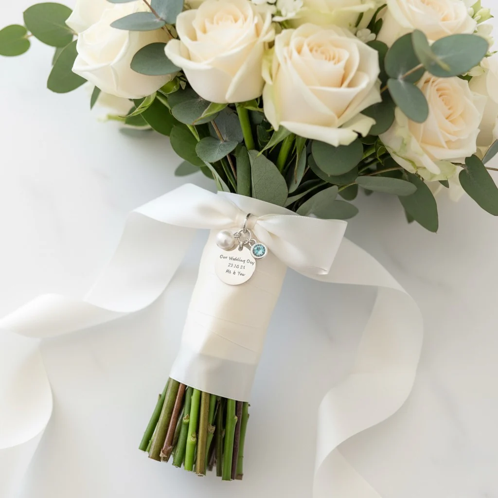 Bridal Bouquet Ribbon & Charm -Engraved Disc - Image 3
