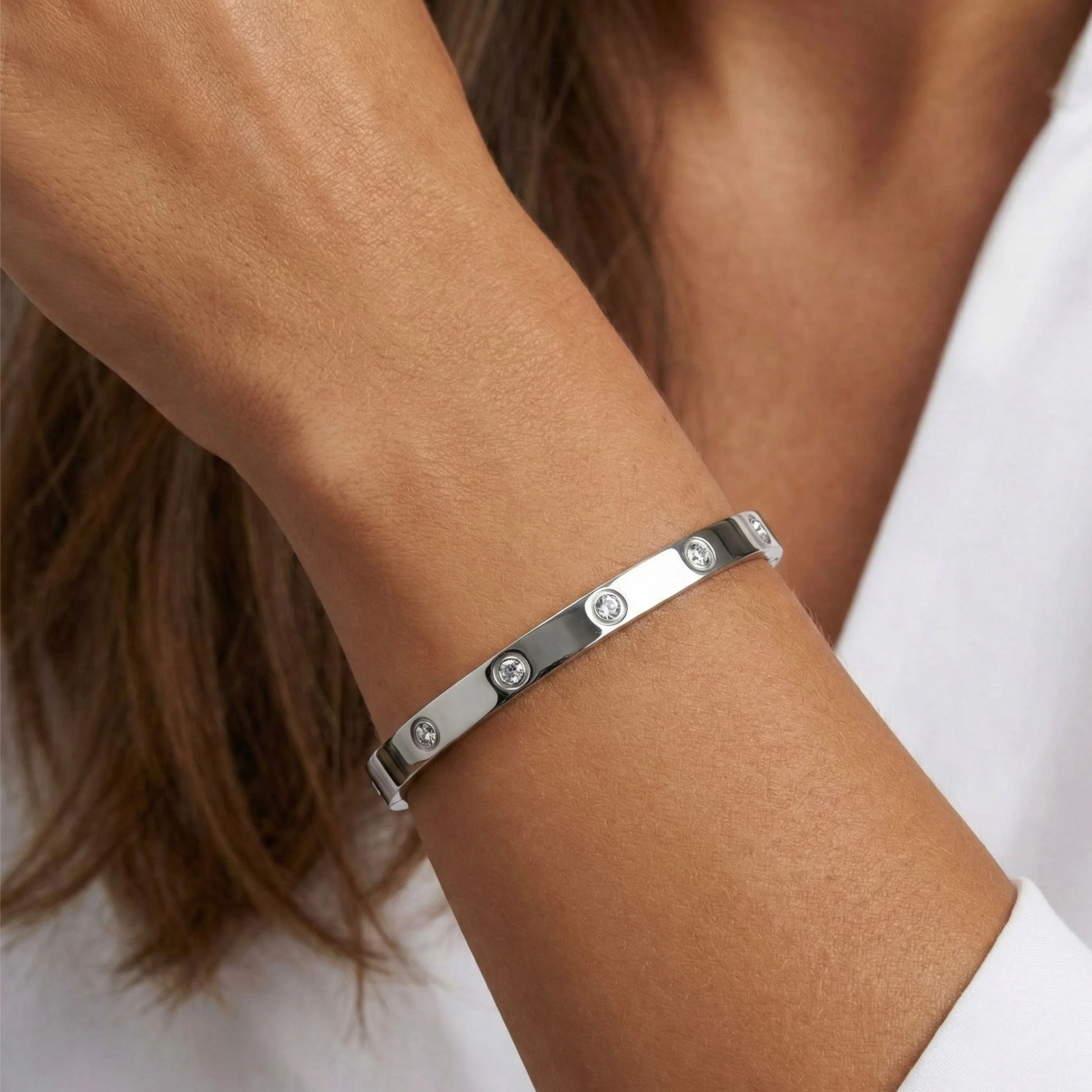 Cali Crystal Bangle in Silver - Image 7