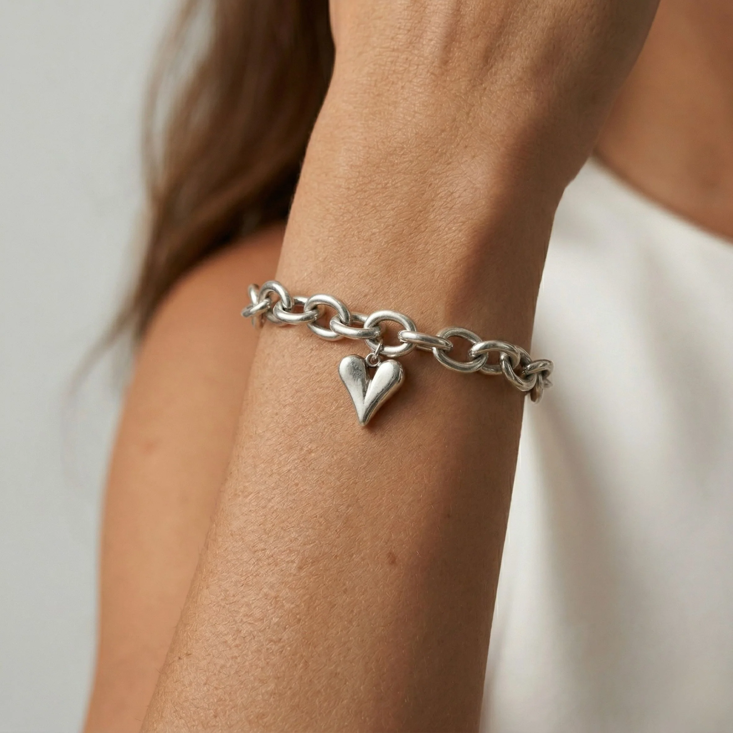 Celine Heart Chunky Bracelet, Silver