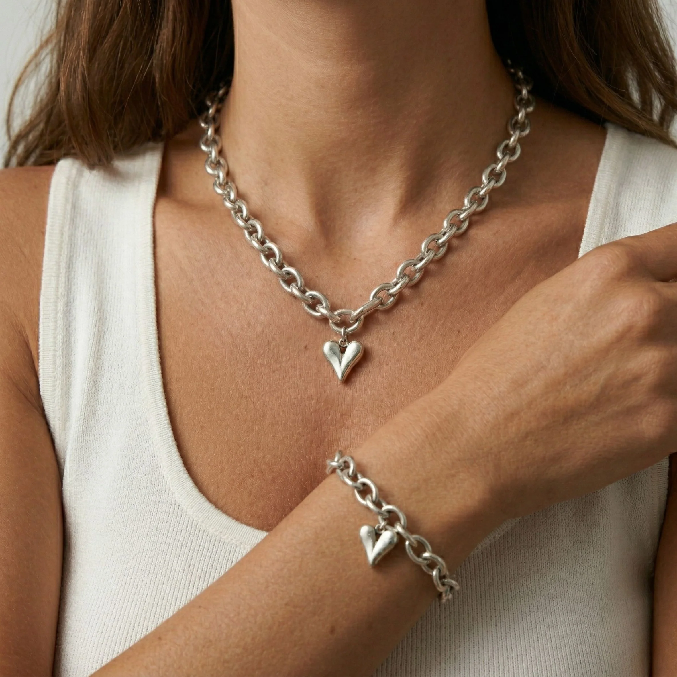 Celine Heart Chunky Bracelet, Silver - Image 3