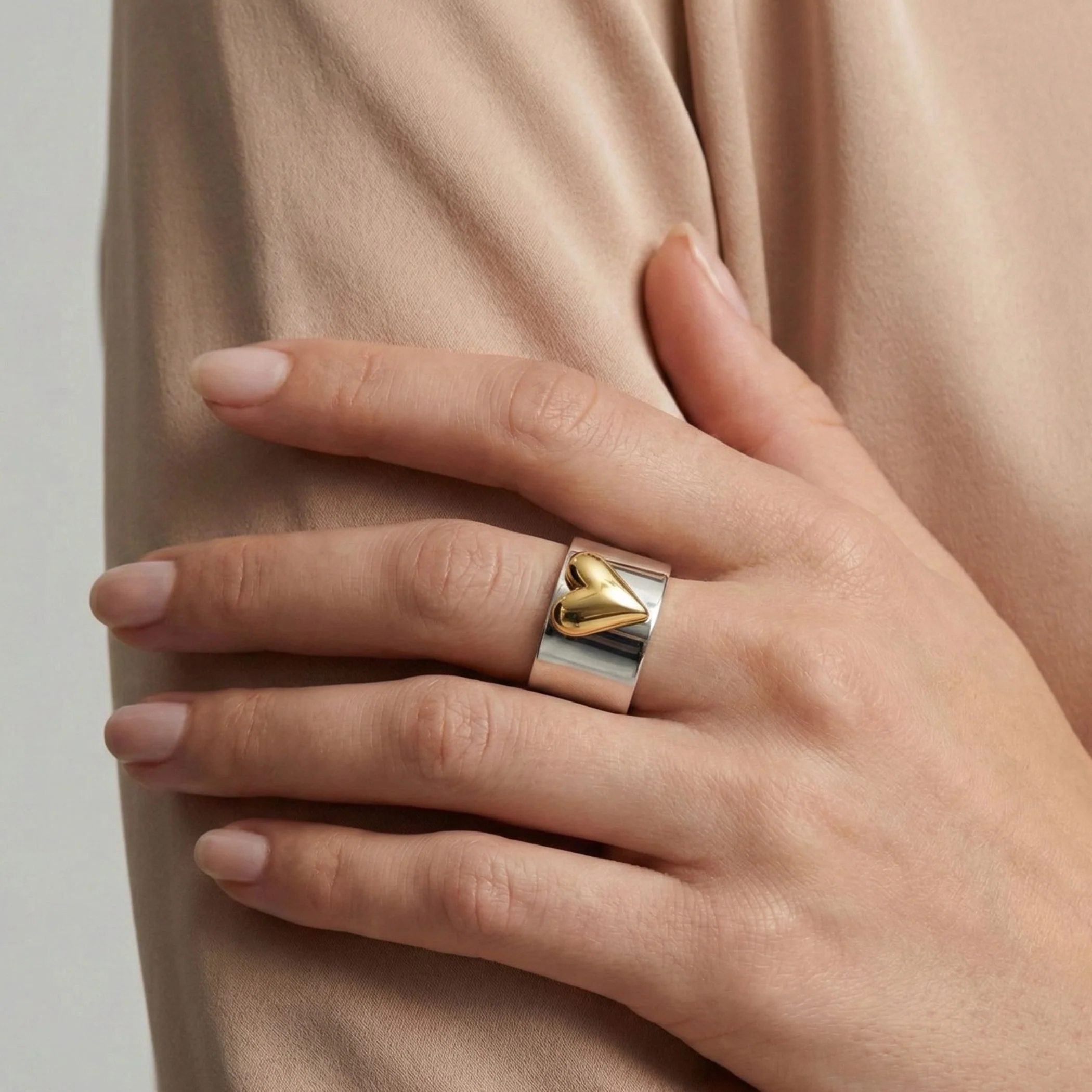 Celine Heart Statement Ring, Silver & Gold - Image 2
