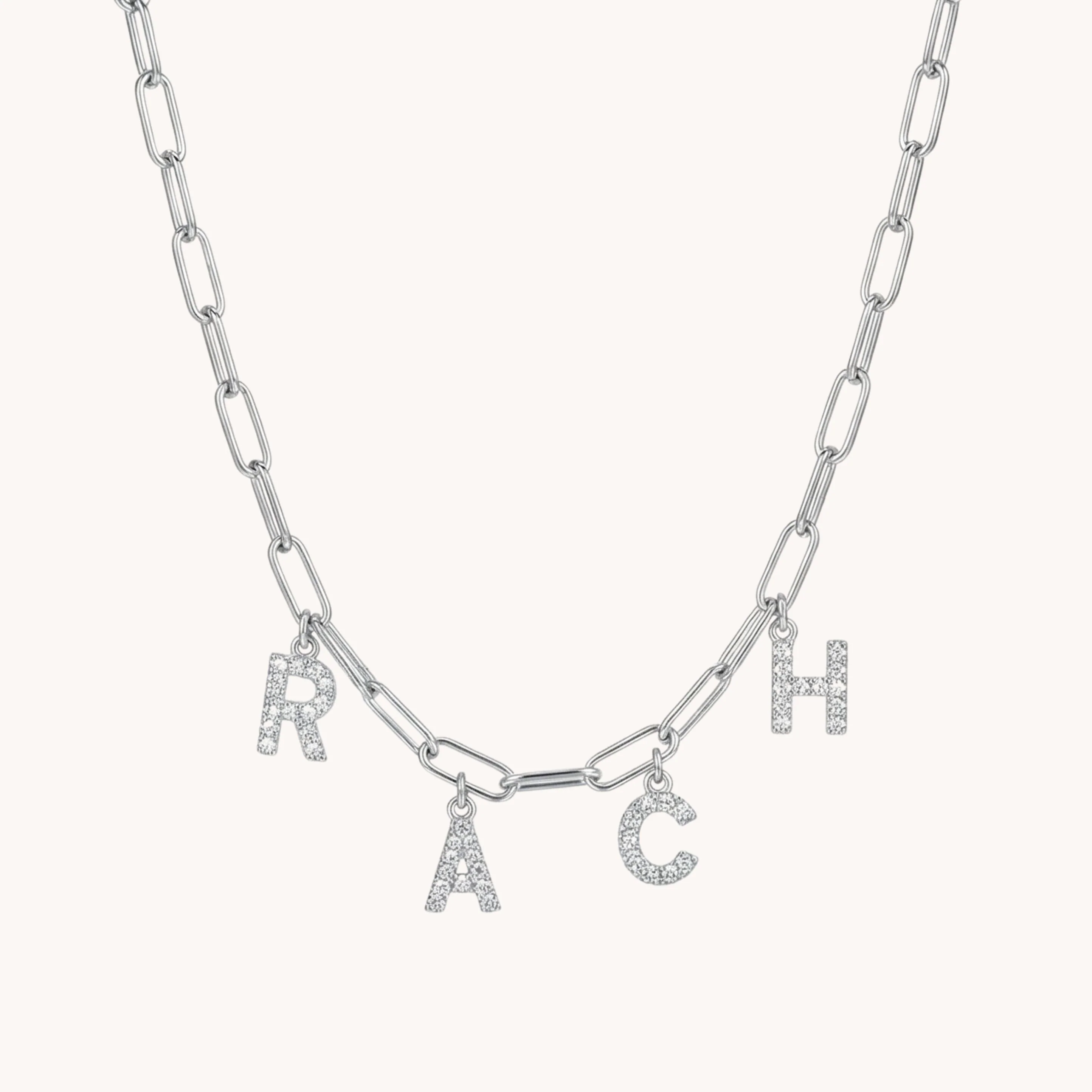 Charm Builder™ Paperclip Chain Crystal Initial Name Necklace, Silver - Image 2