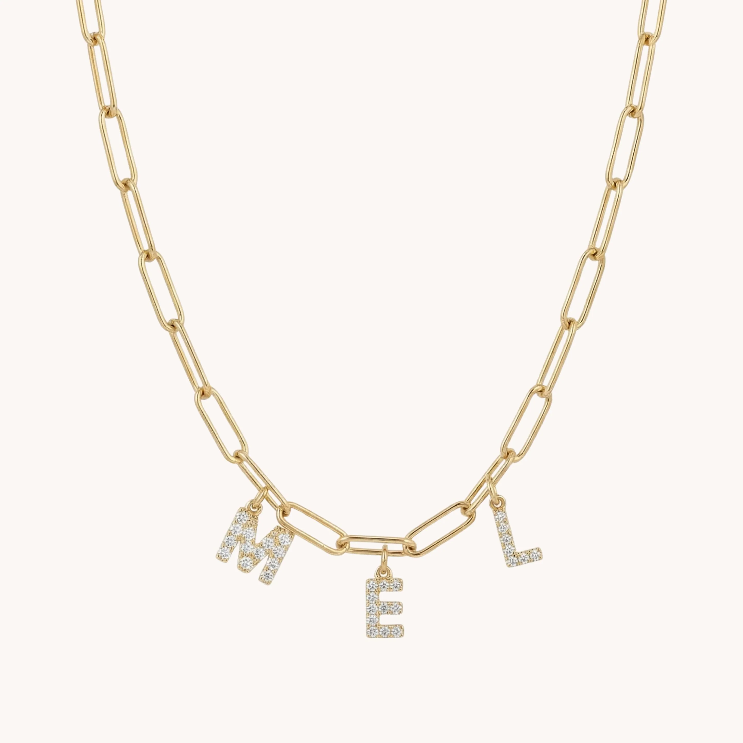 Charm Builder™ Paperclip Chain Crystal Initial Name Necklace, Gold - Image 2