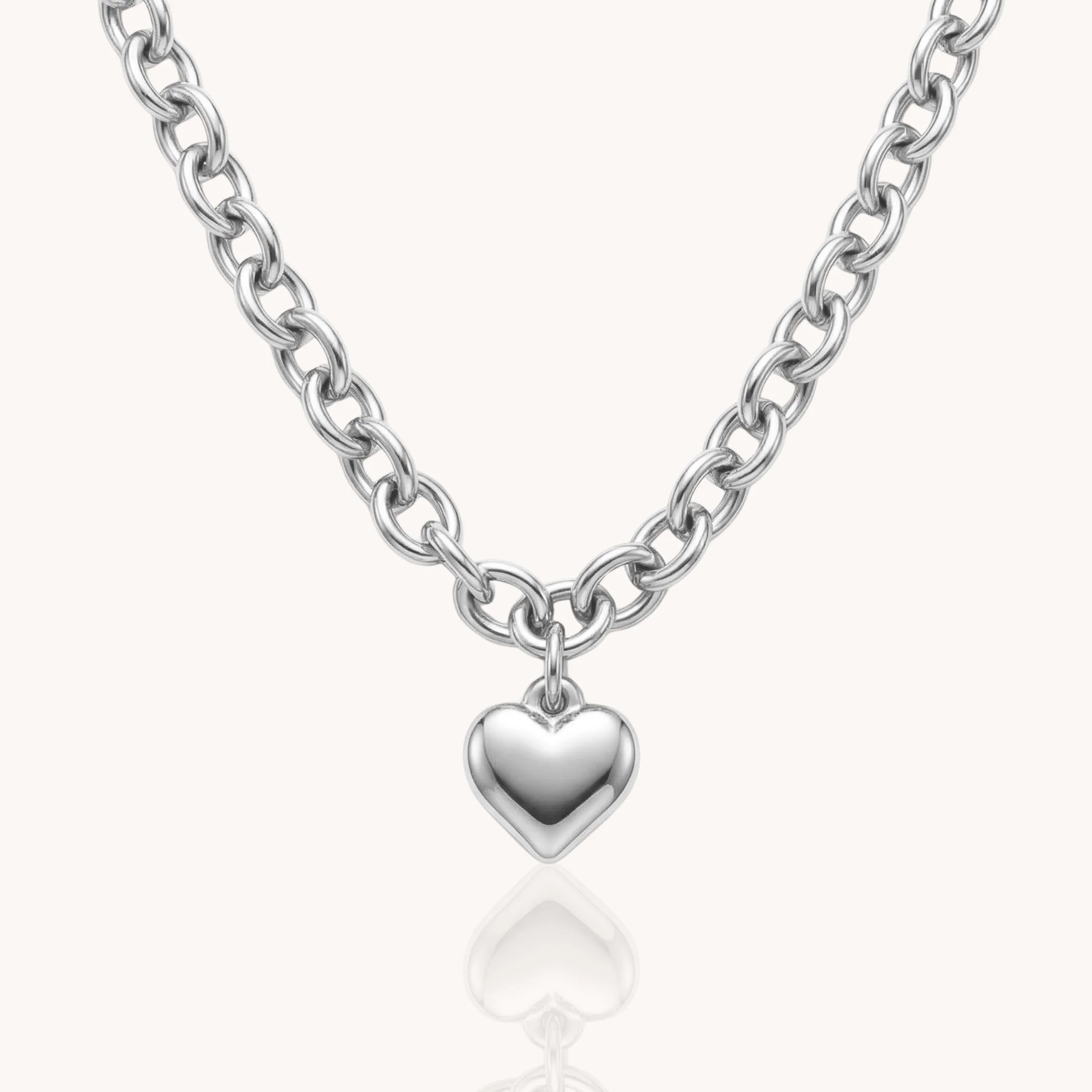Chloe Heart Chunky Necklace in Silver - Image 2