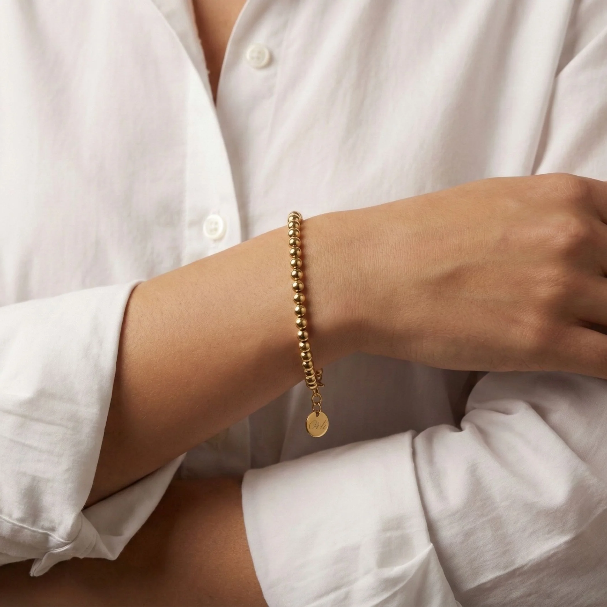 Classic Beaded Bracelet in Gold - Image 2