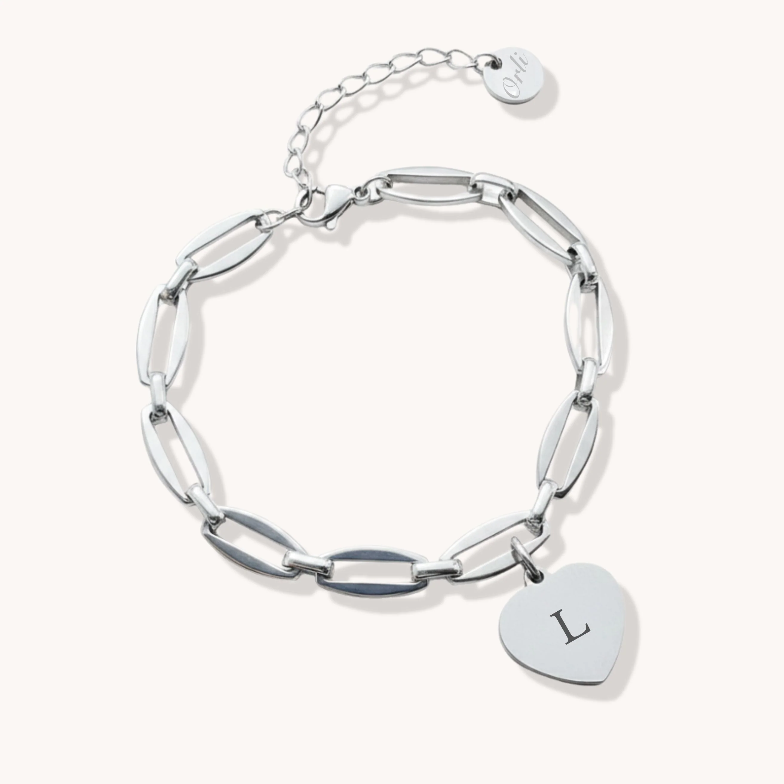 Classic Heart Engravable Long Link Bracelet in Silver