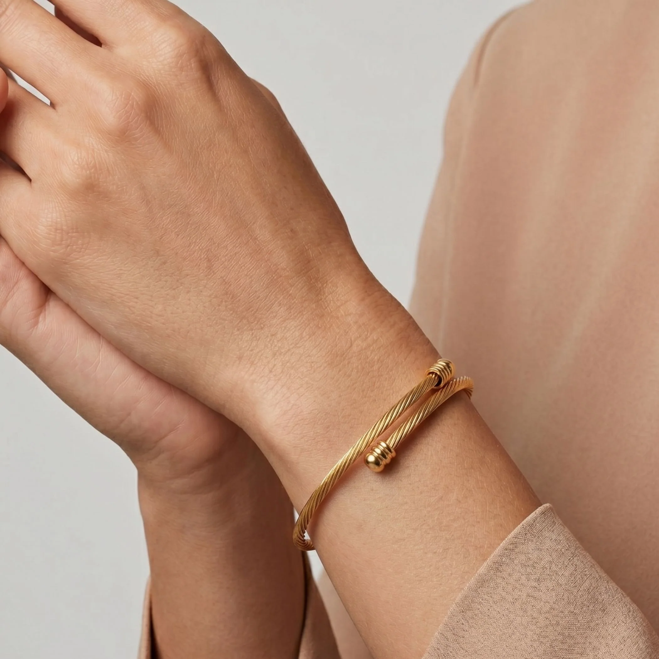 Classic Twist Adjustable Bangle in Gold - Image 2