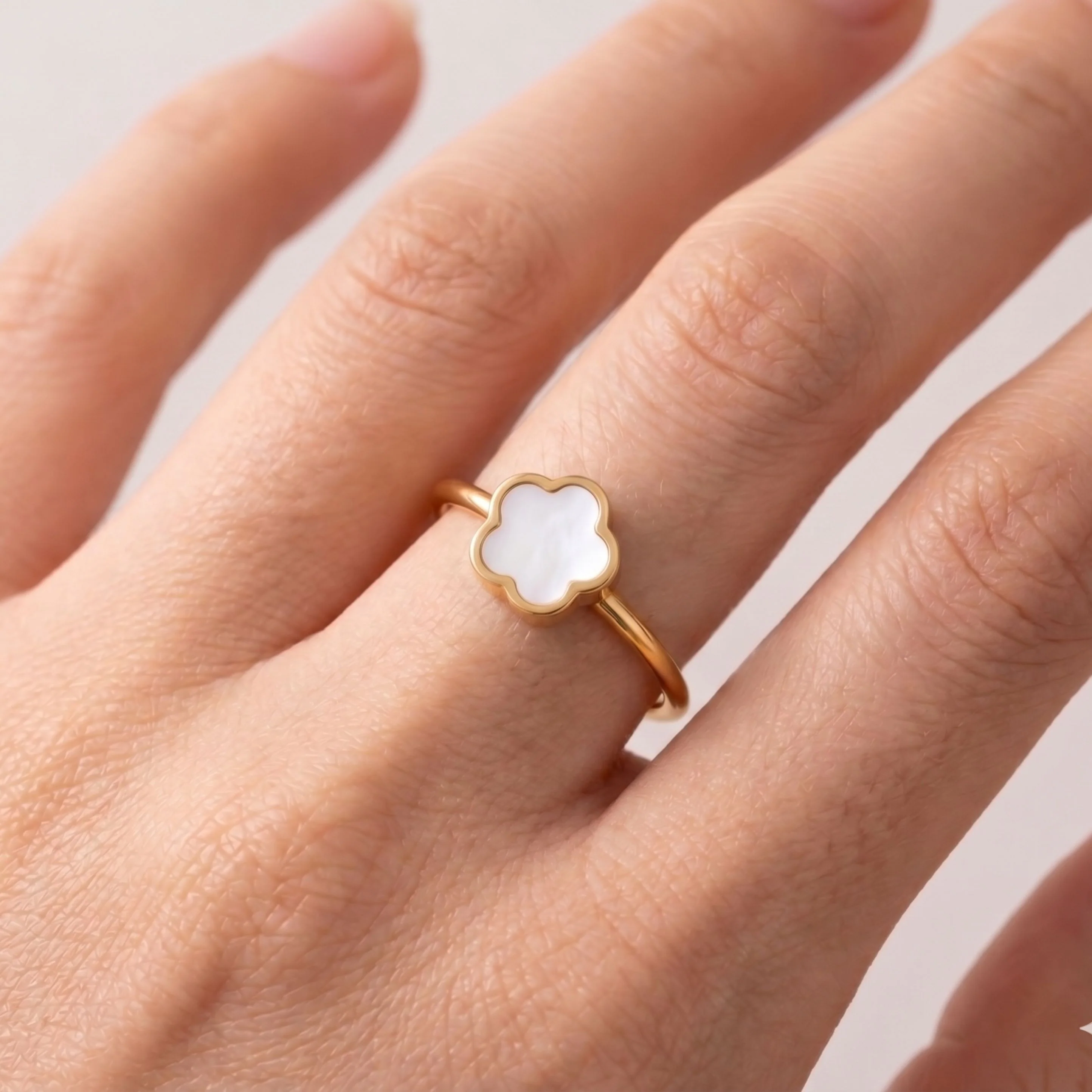 Mini White Clover Ring in Gold