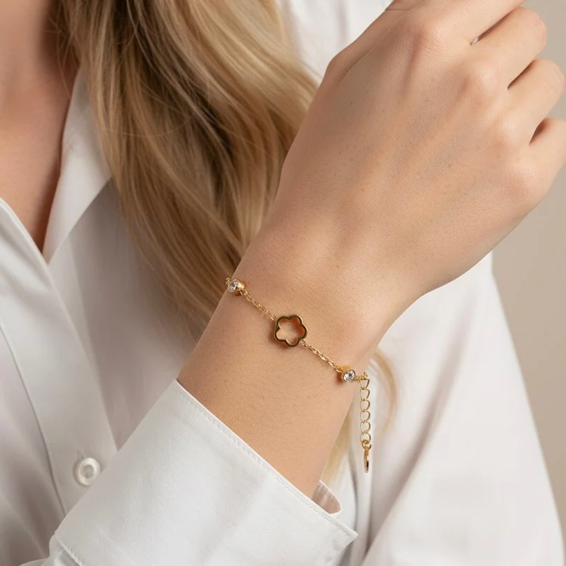 Clover & Crystal Charm Bracelet in Gold - Image 3