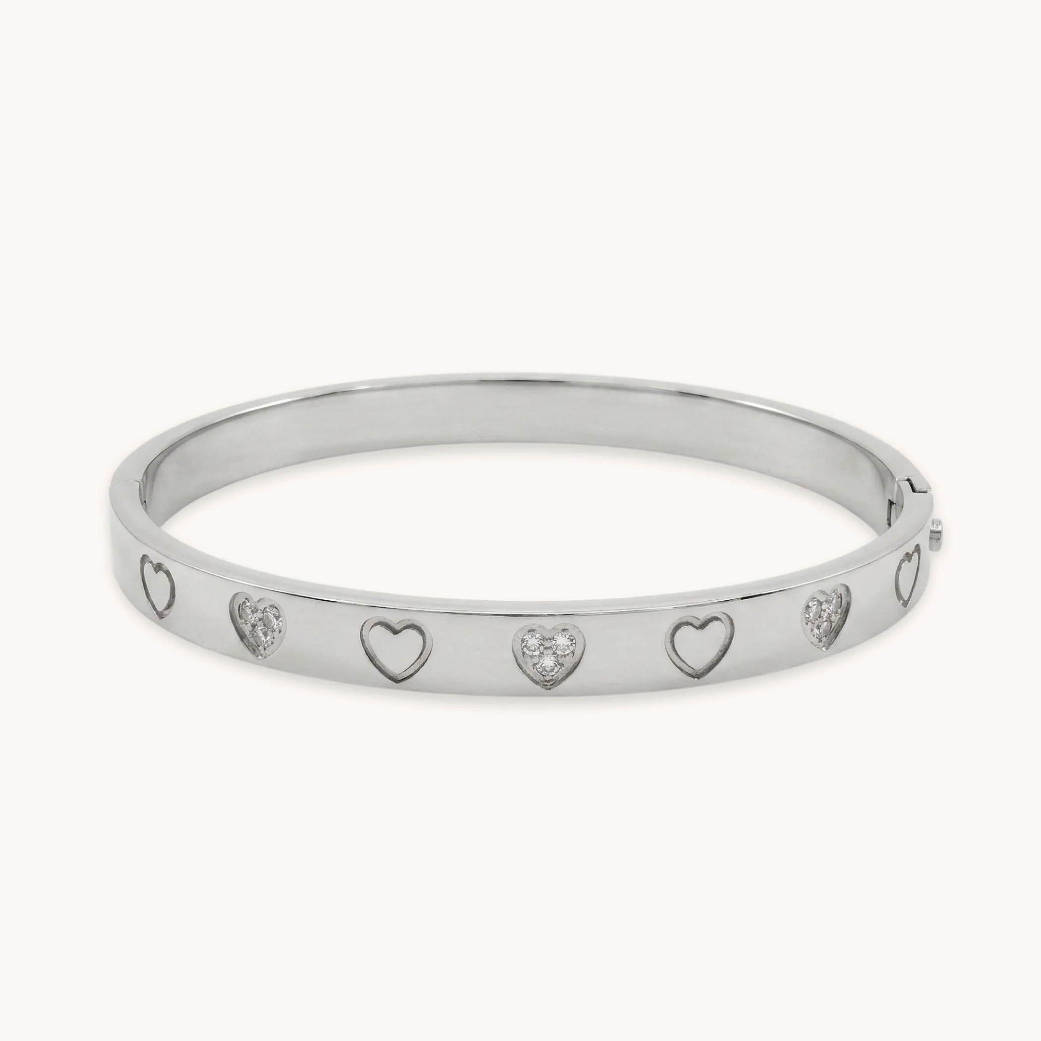 Crystal Heart Bangle in Silver - Image 2