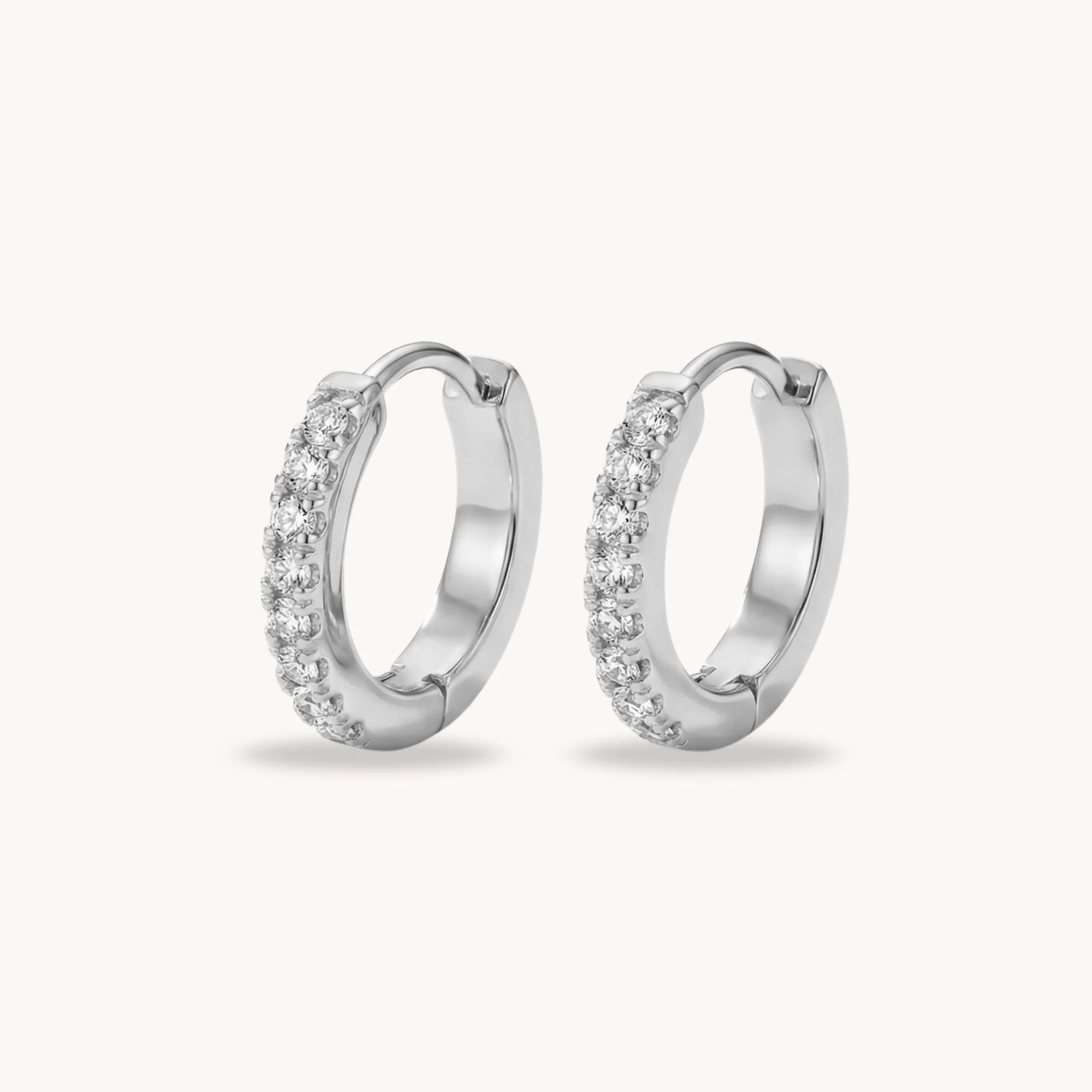 Crystal Huggie Hoop Earrings in Silver