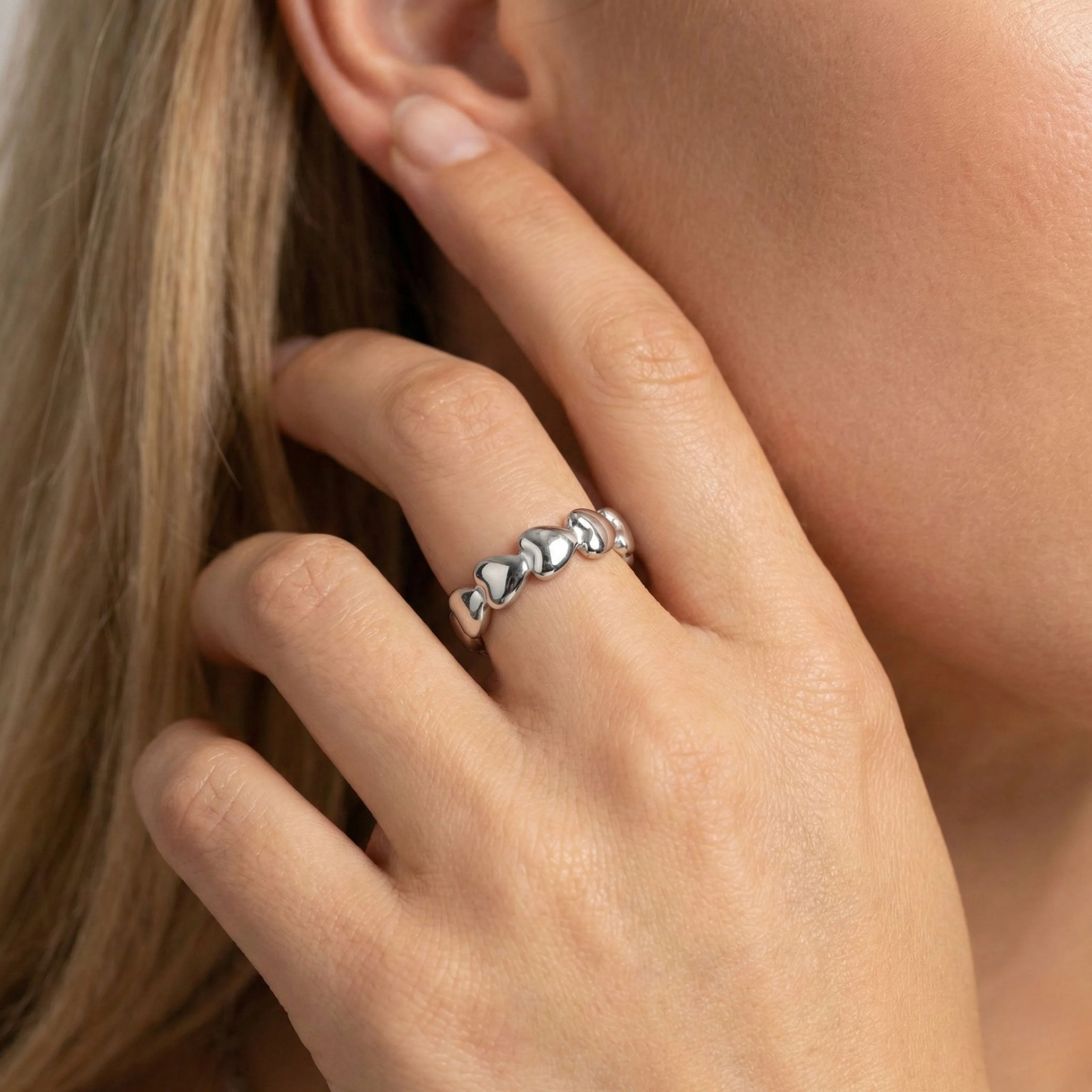 Elise Heart Band Ring, Silver - Image 3