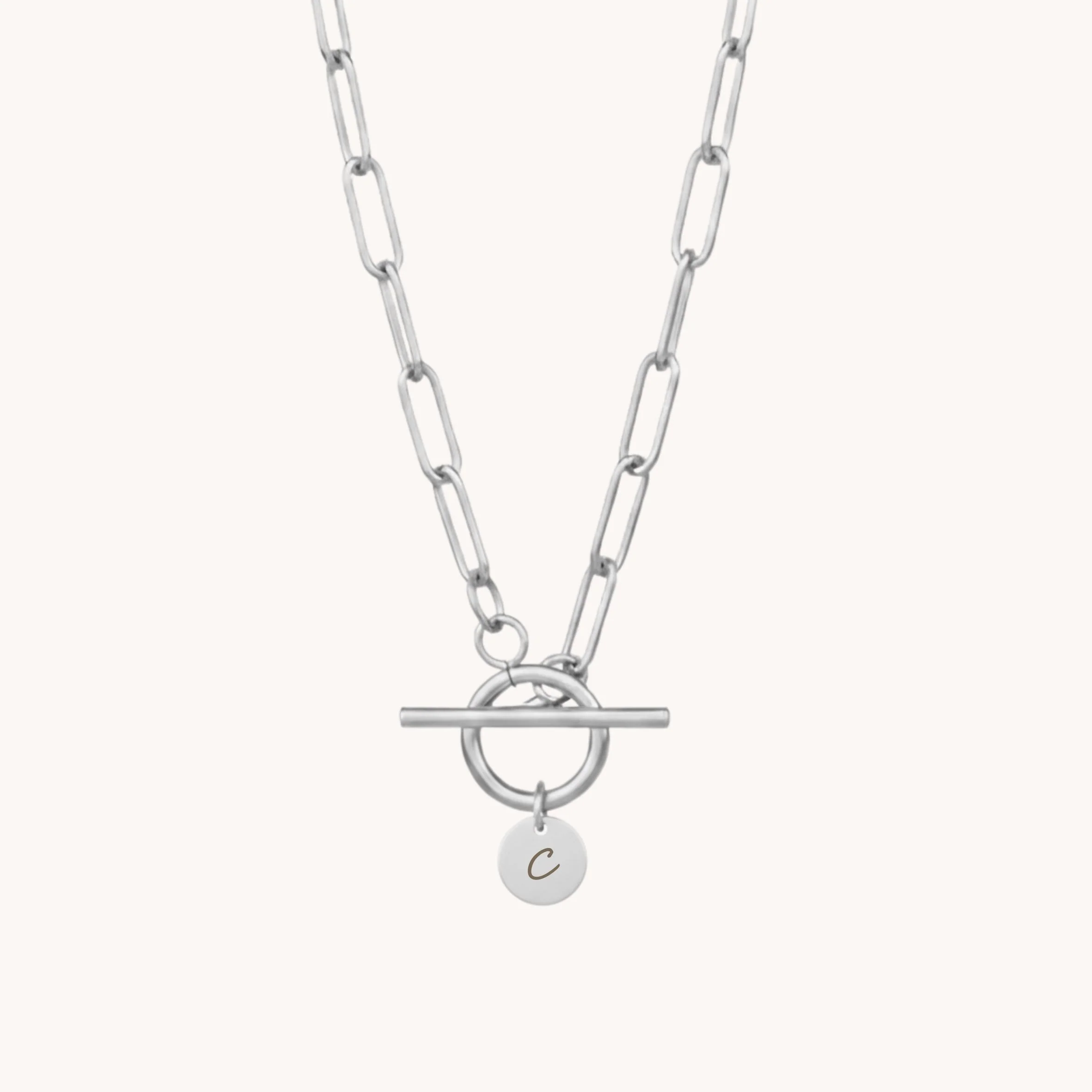 Ella Personalised Disc T-Bar Necklace in Silver