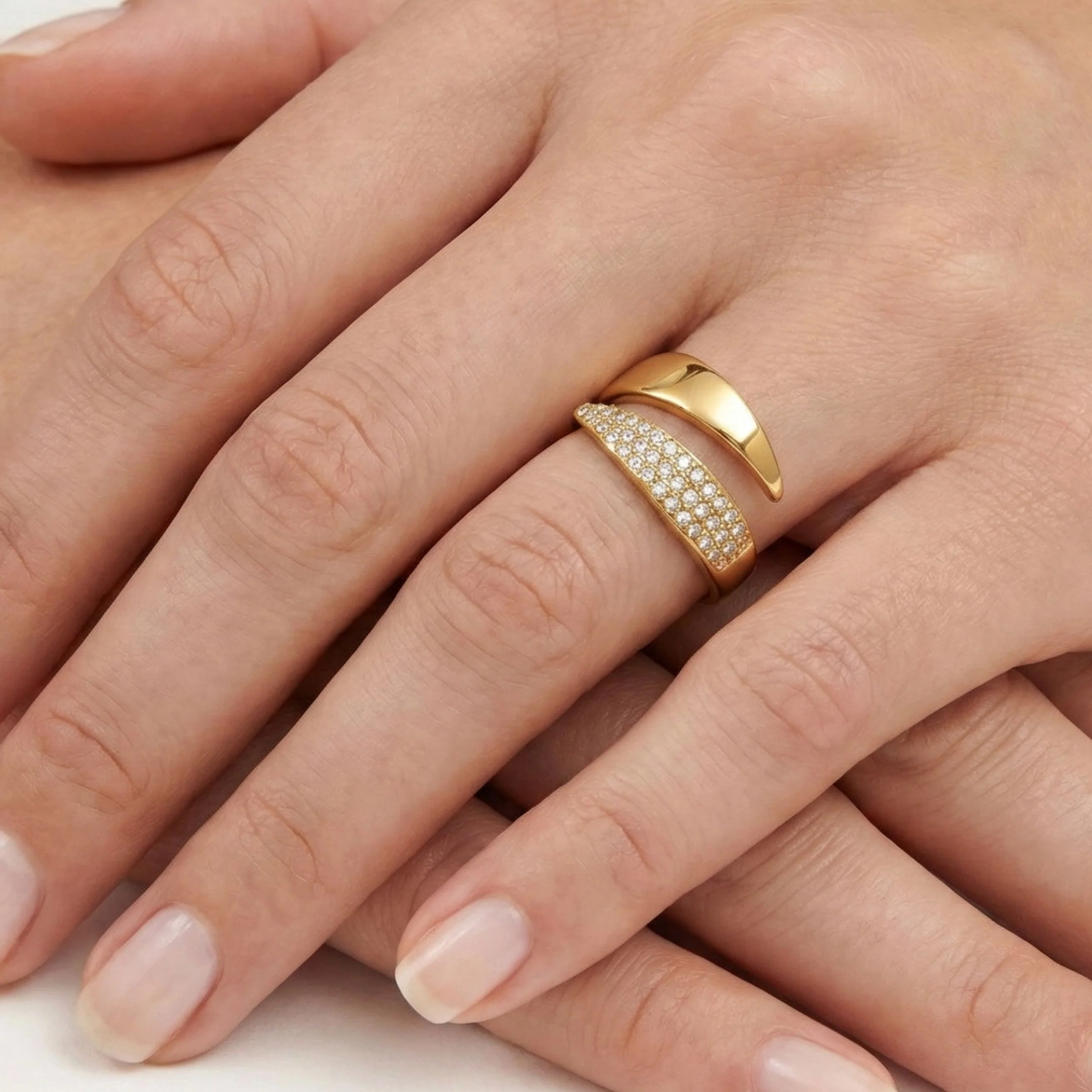Elsie Crystal Wrap Ring, Gold - Image 3