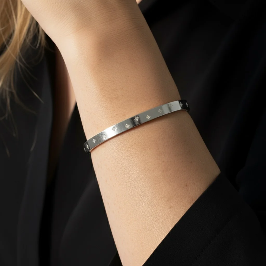 Estelle Starburst Crystal Bangle in Silver - Image 3
