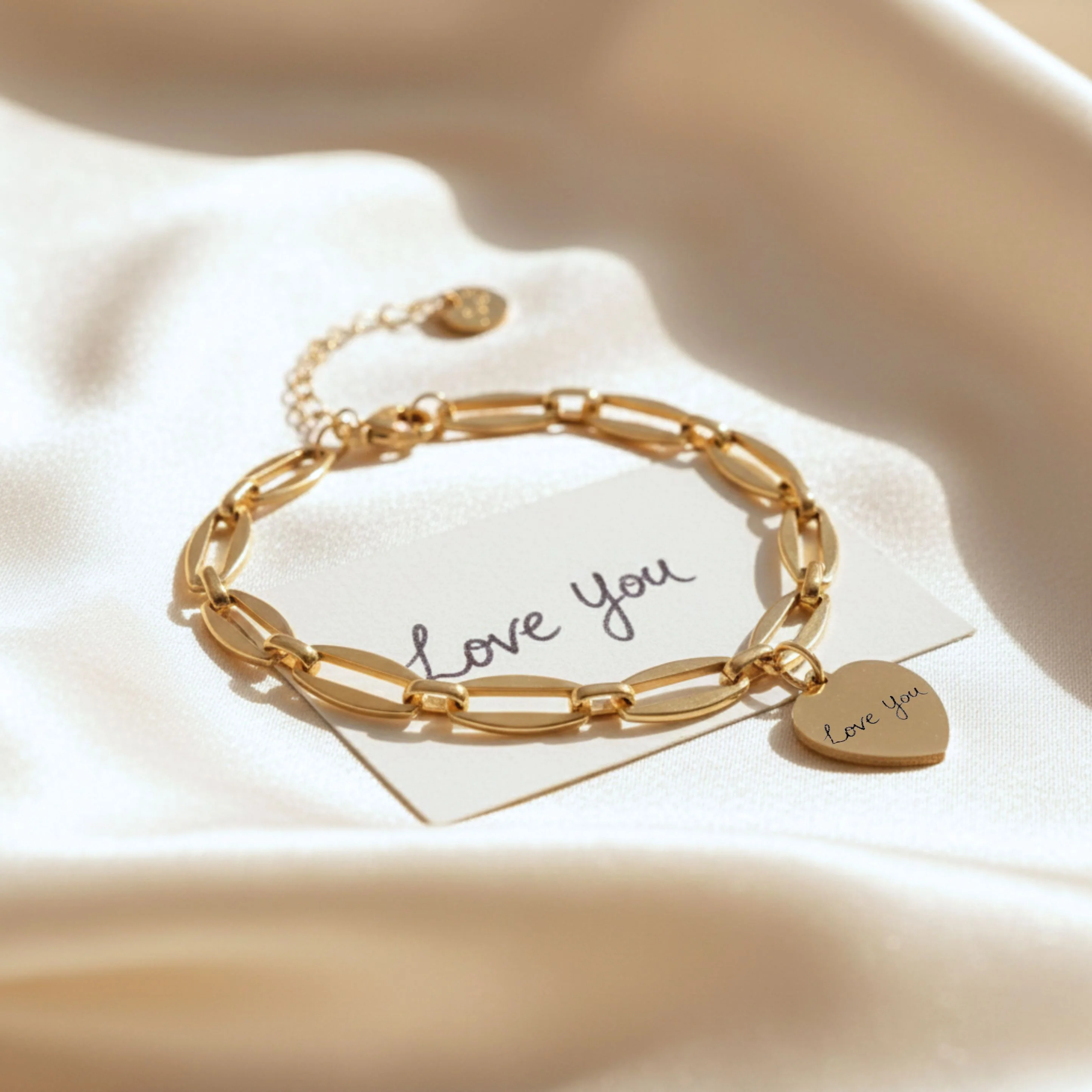 Handwritten Engravables- Classic Heart Long Link Bracelet, Gold