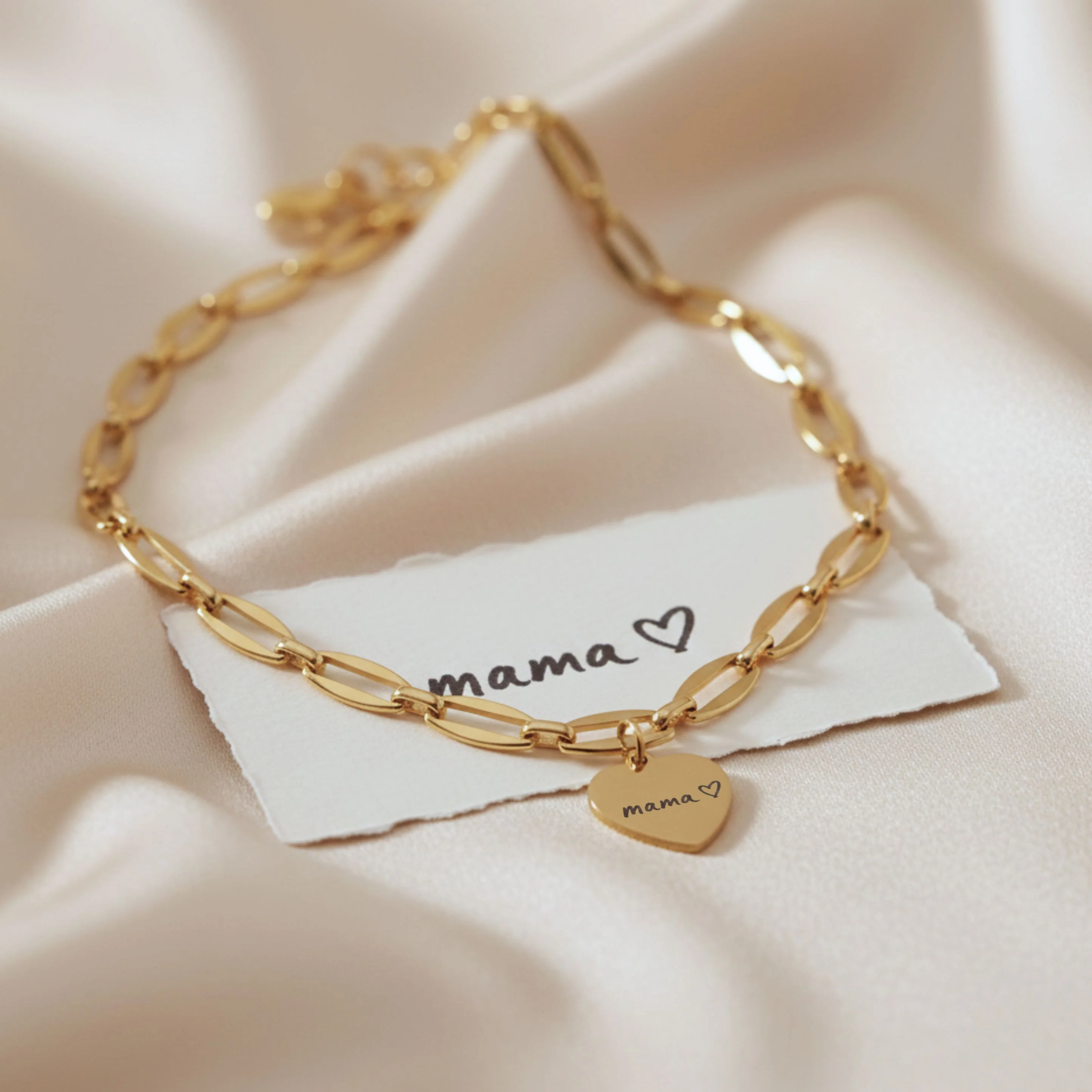 Handwritten Engravables- Classic Heart Long Link Necklace, Gold