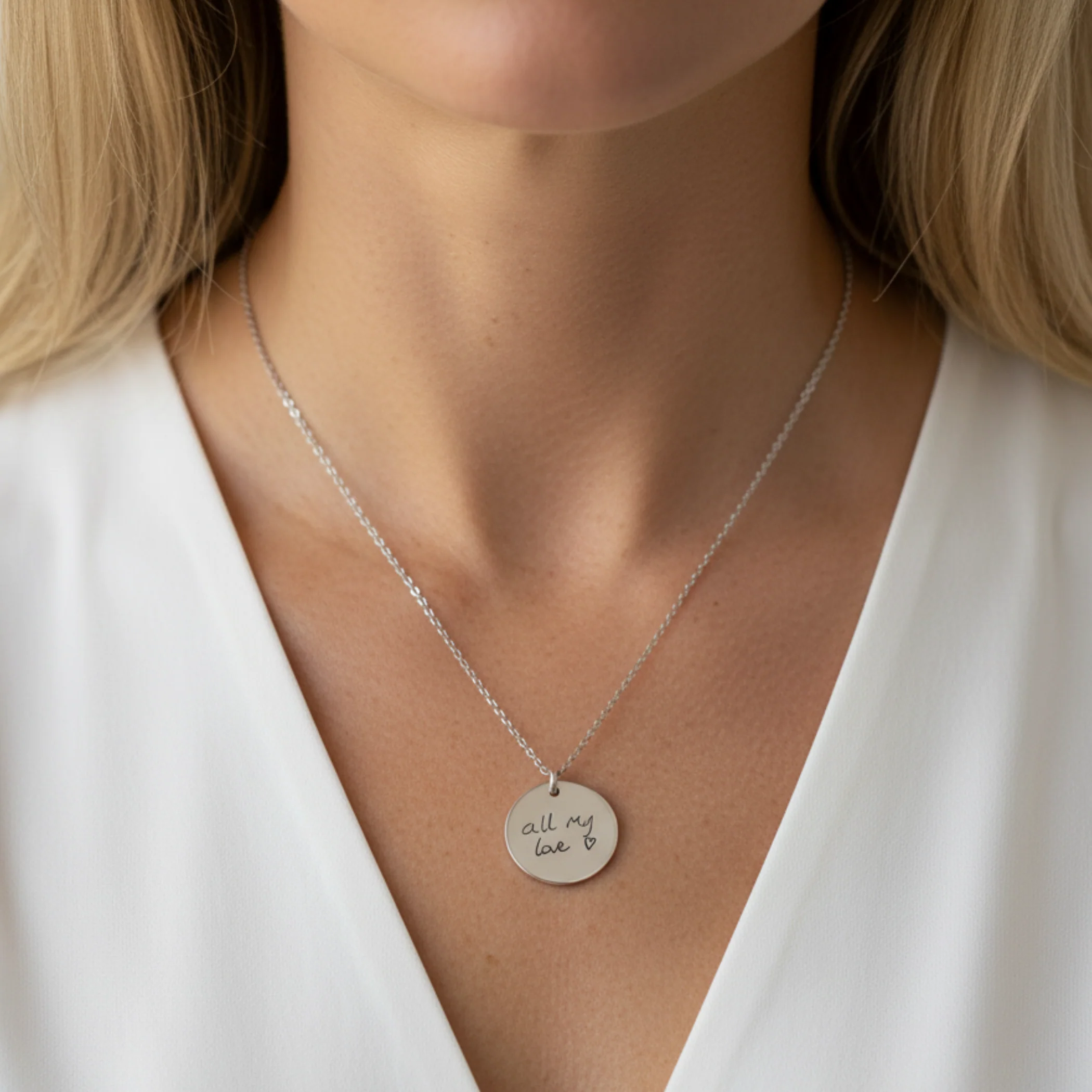Handwritten Engravables- Rosie Disc Necklace, Silver - Image 2