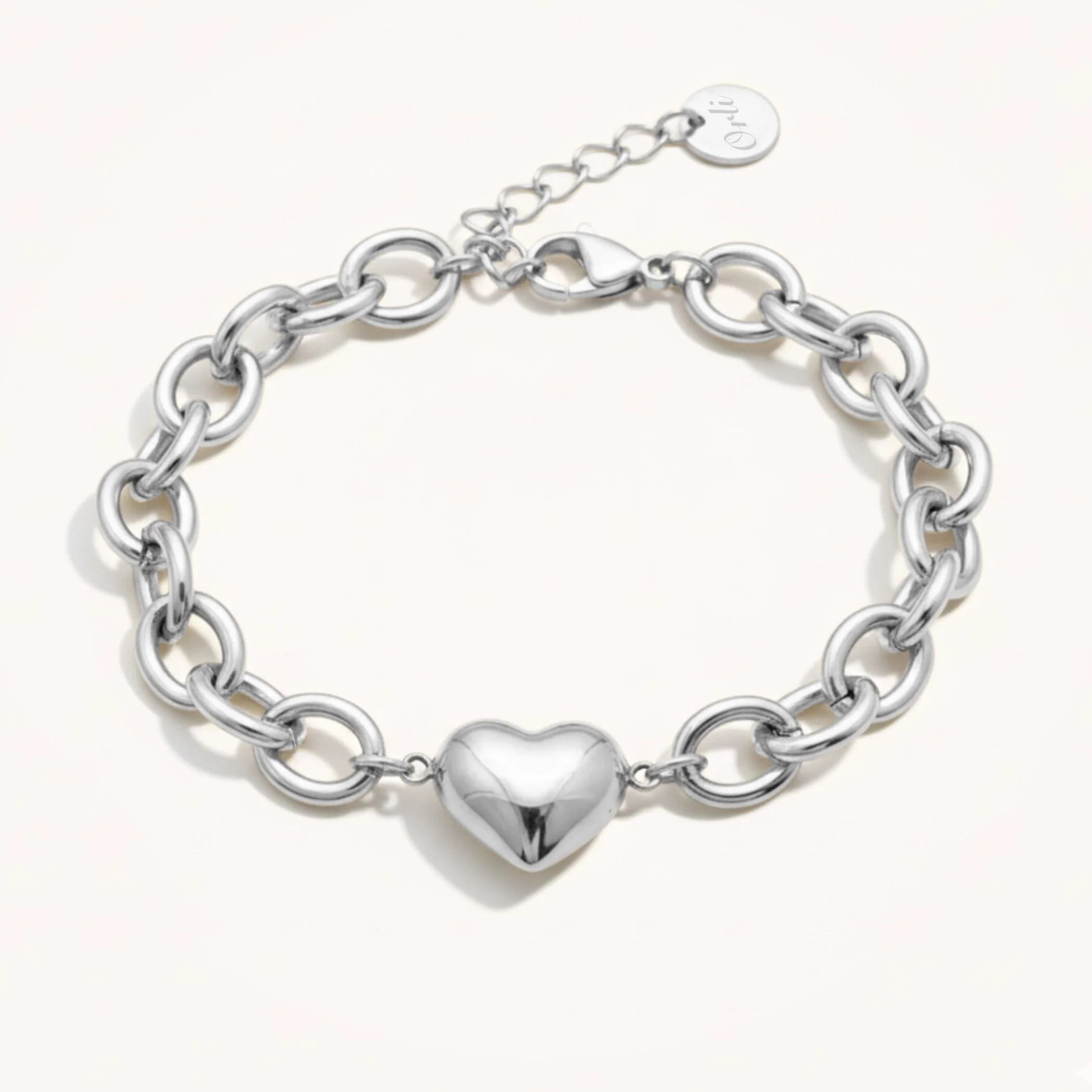 Heart Link Chunky Bracelet in Silver - Image 2