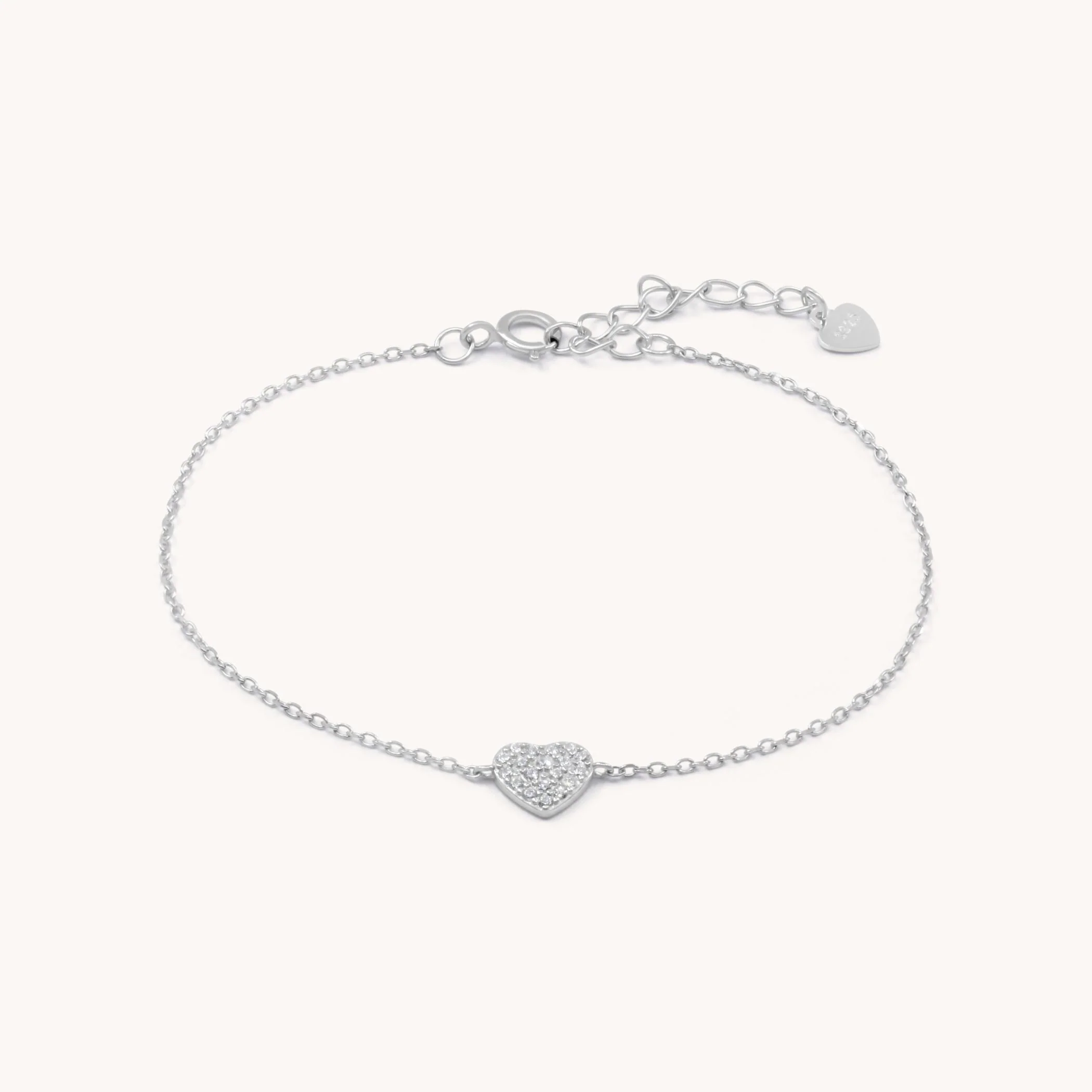 Sterling Silver Dainty Heart Pavé Bracelet - Image 2