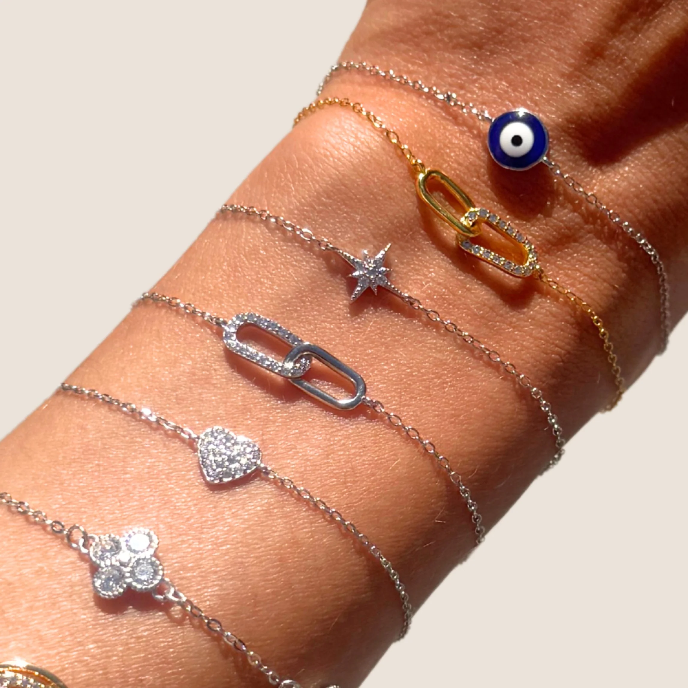 Sterling Silver Dainty Heart Pavé Bracelet - Image 3