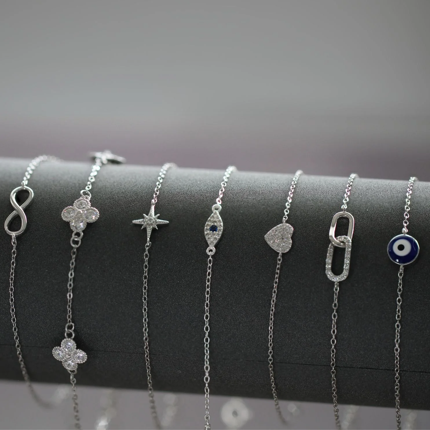 Sterling Silver Dainty Heart Pavé Bracelet - Image 4