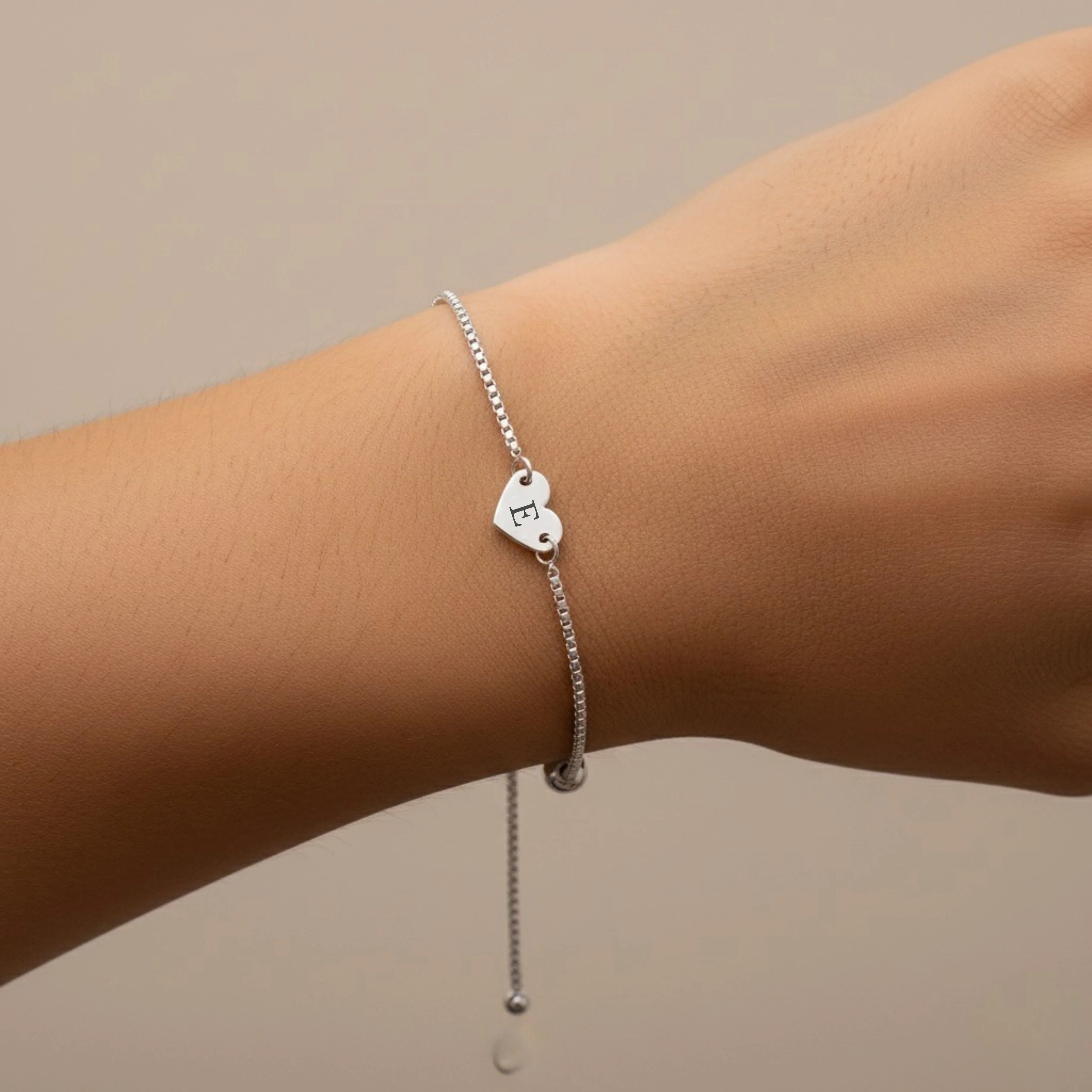 Engravable Heart Slider Bracelet in Silver