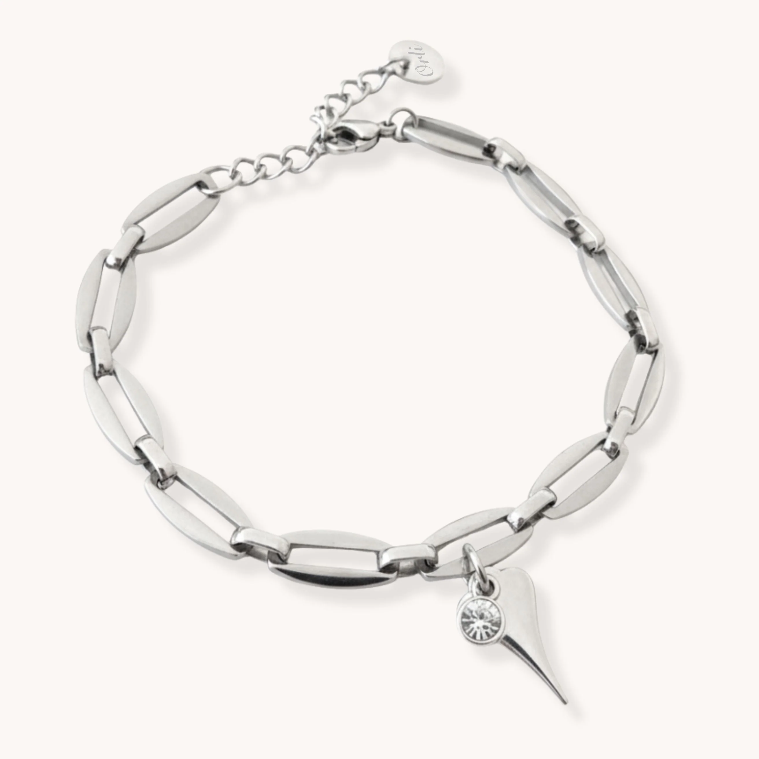 Mini Hourglass Heart & Birthstone Long Link Bracelet in Silver - Image 2