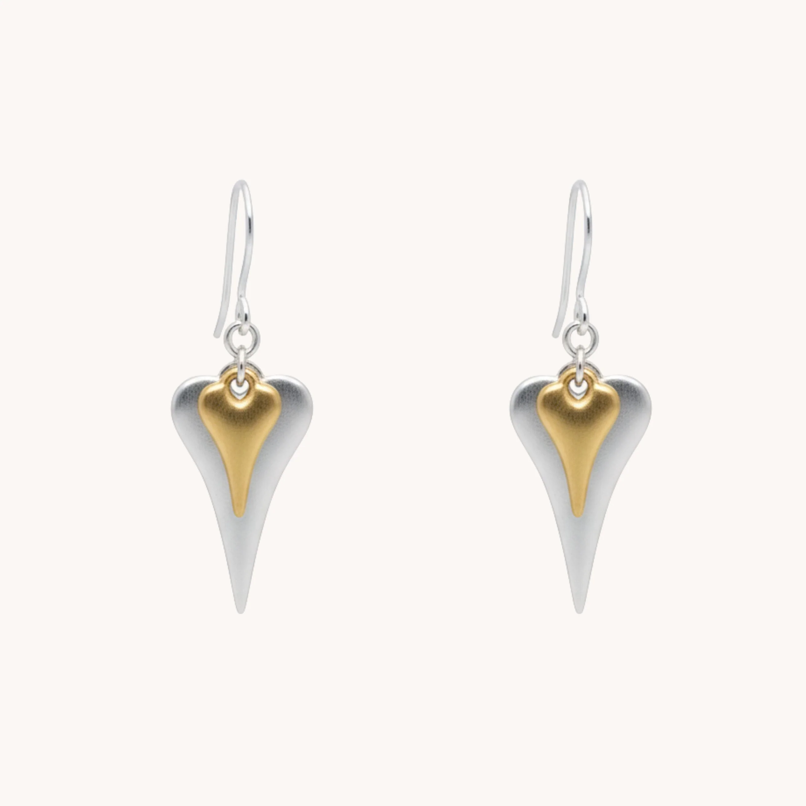 Hourglass & Mini Heart Hook Earrings in Silver and Gold
