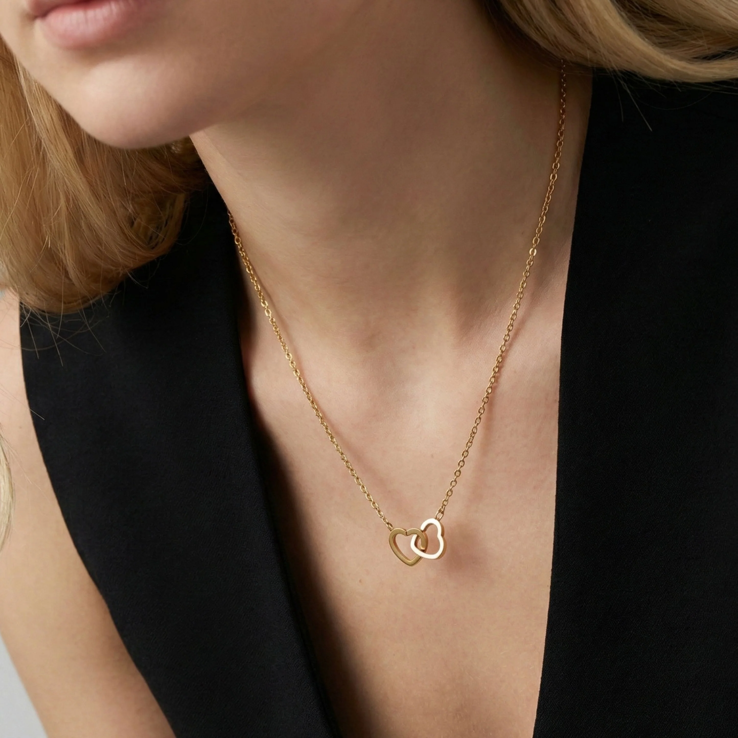 Interlinked Heart Dainty Necklace in Gold - Image 2