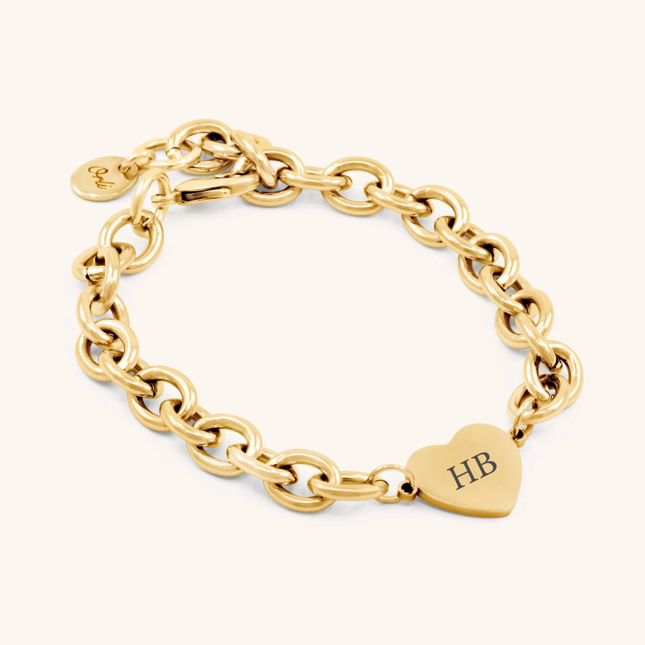 Isabella Heart Personalised Chunky Bracelet in Gold - Image 2