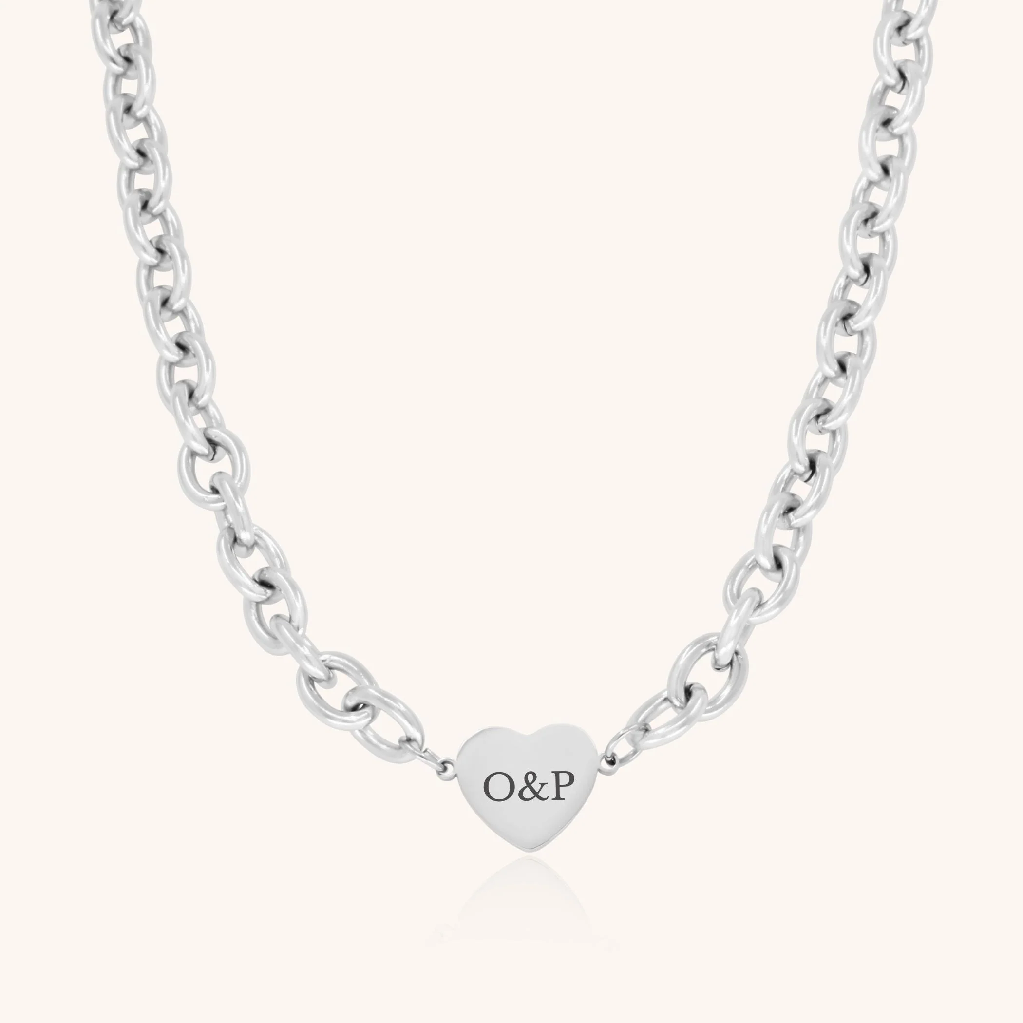 Isabella Heart Personalised Chunky Necklace in Silver - Image 2