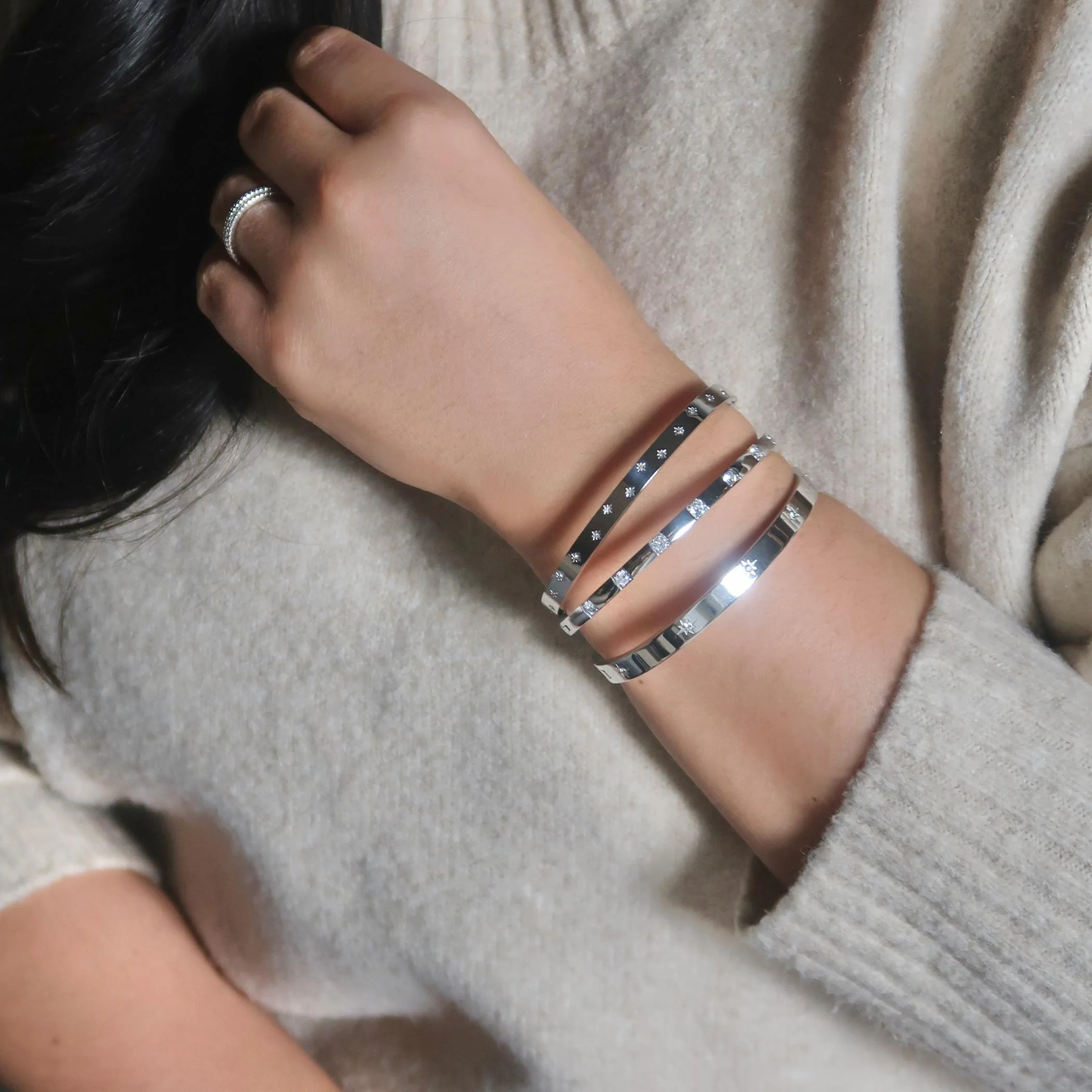 Estelle Starburst Crystal Bangle in Silver - Image 4
