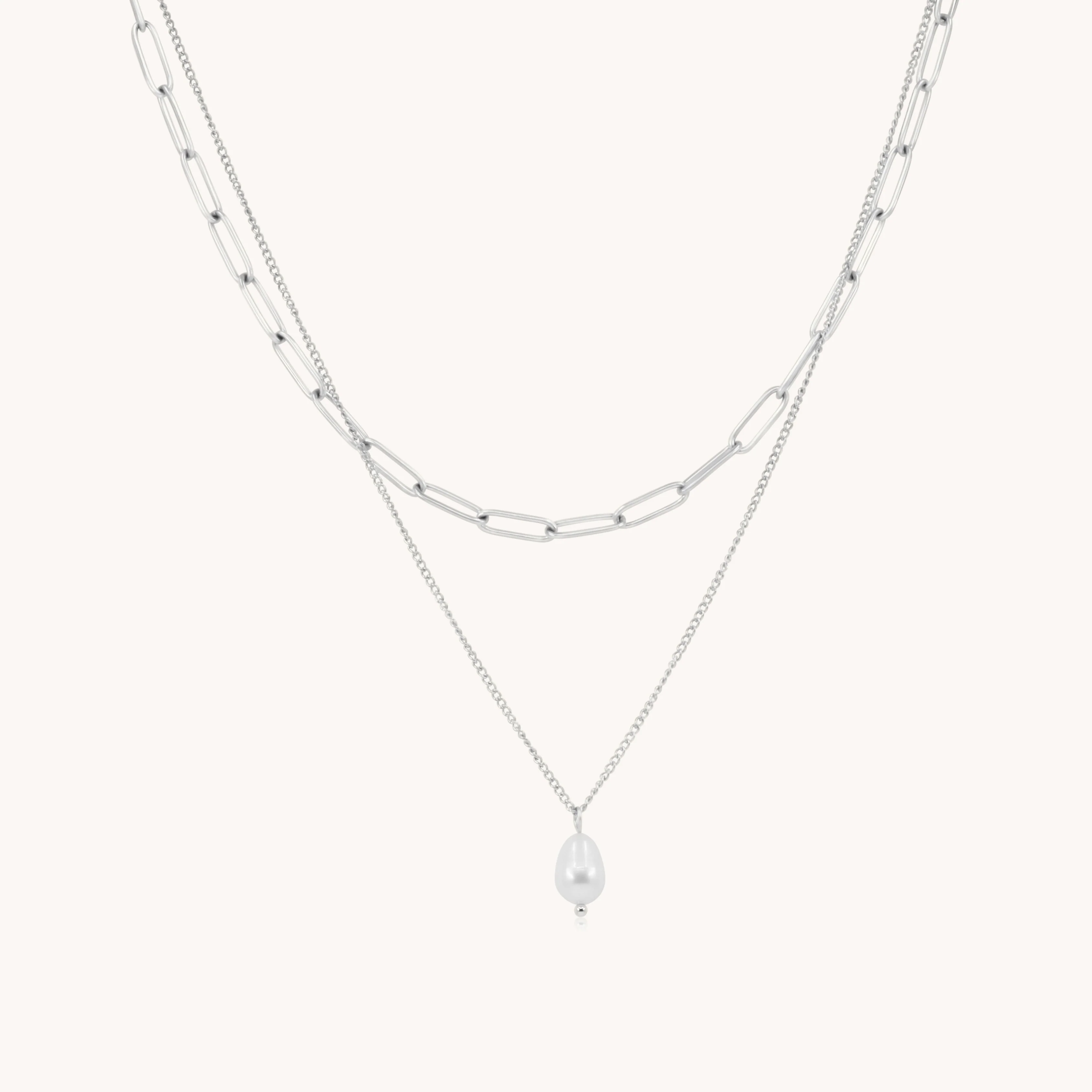 Layered Pearl Necklace in Silver - Image 2