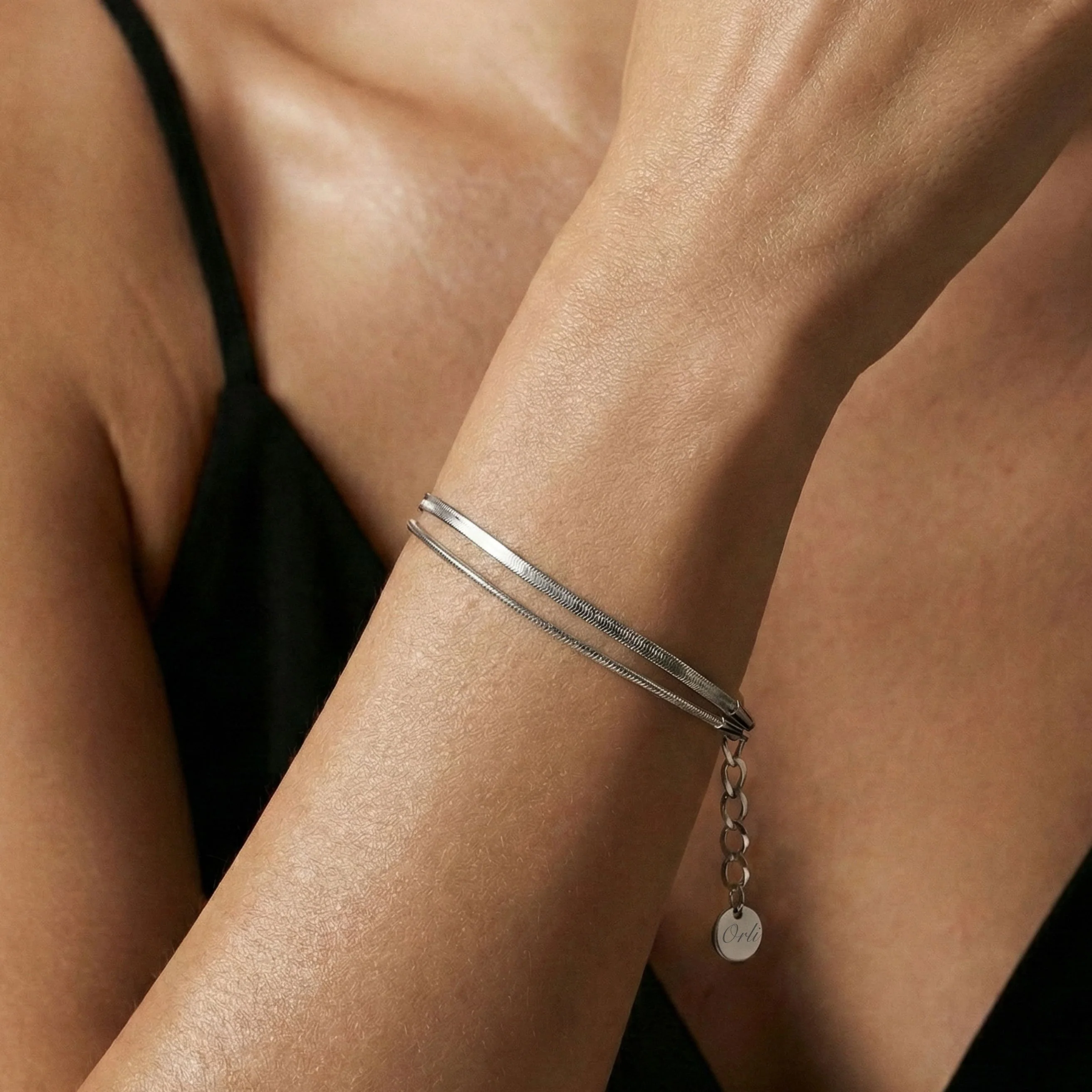 Layered Snake Chain Bracelet in Silver