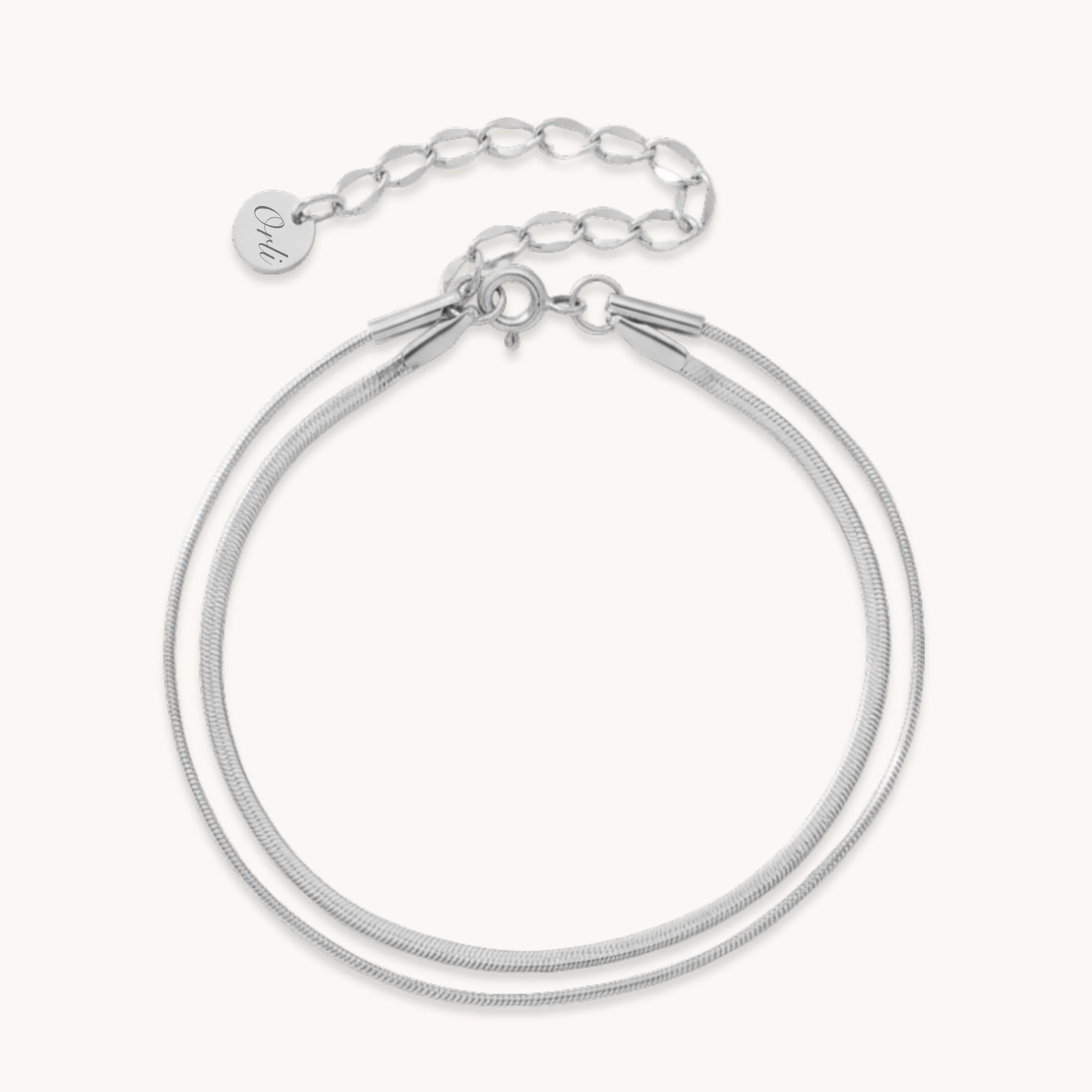Layered Snake Chain Bracelet in Silver - Image 2