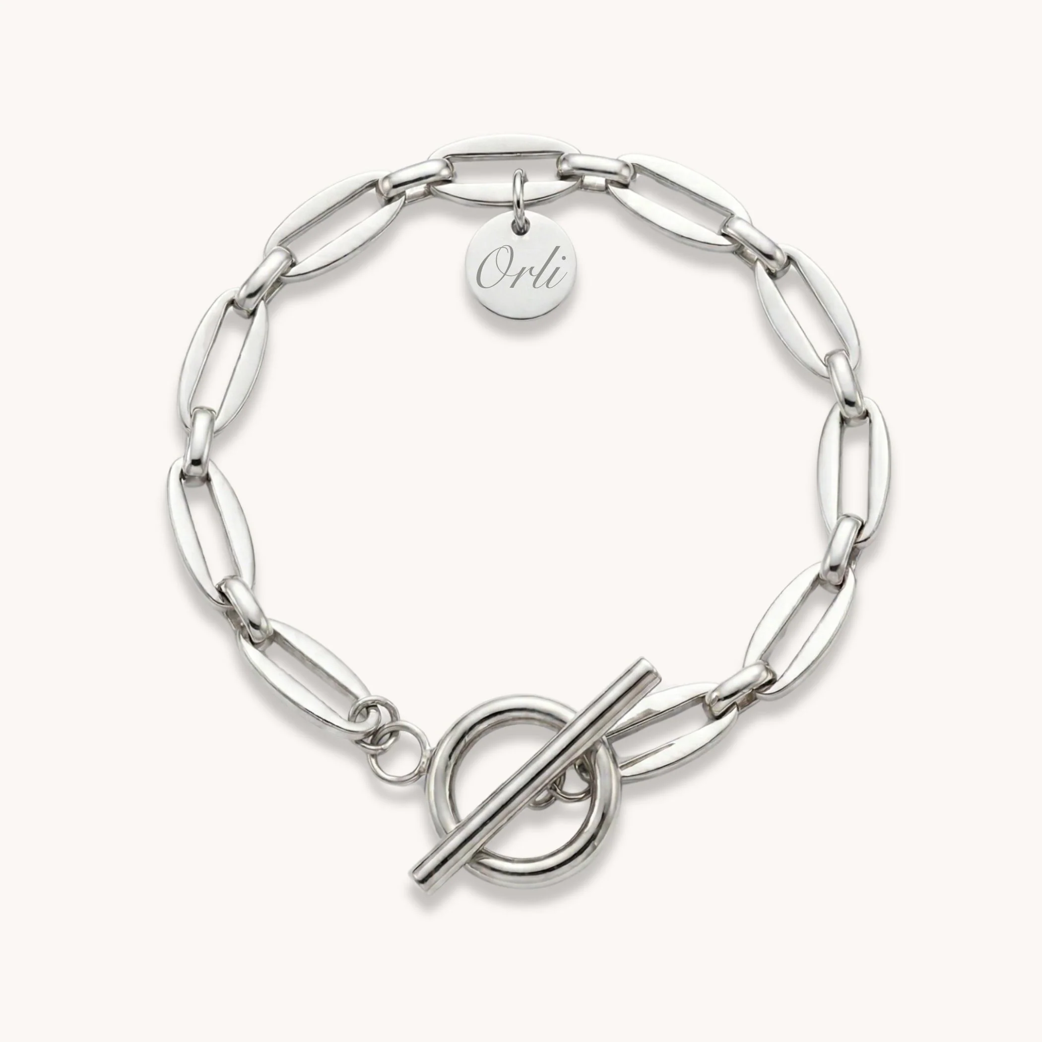 Long Link T-Bar Bracelet in Silver