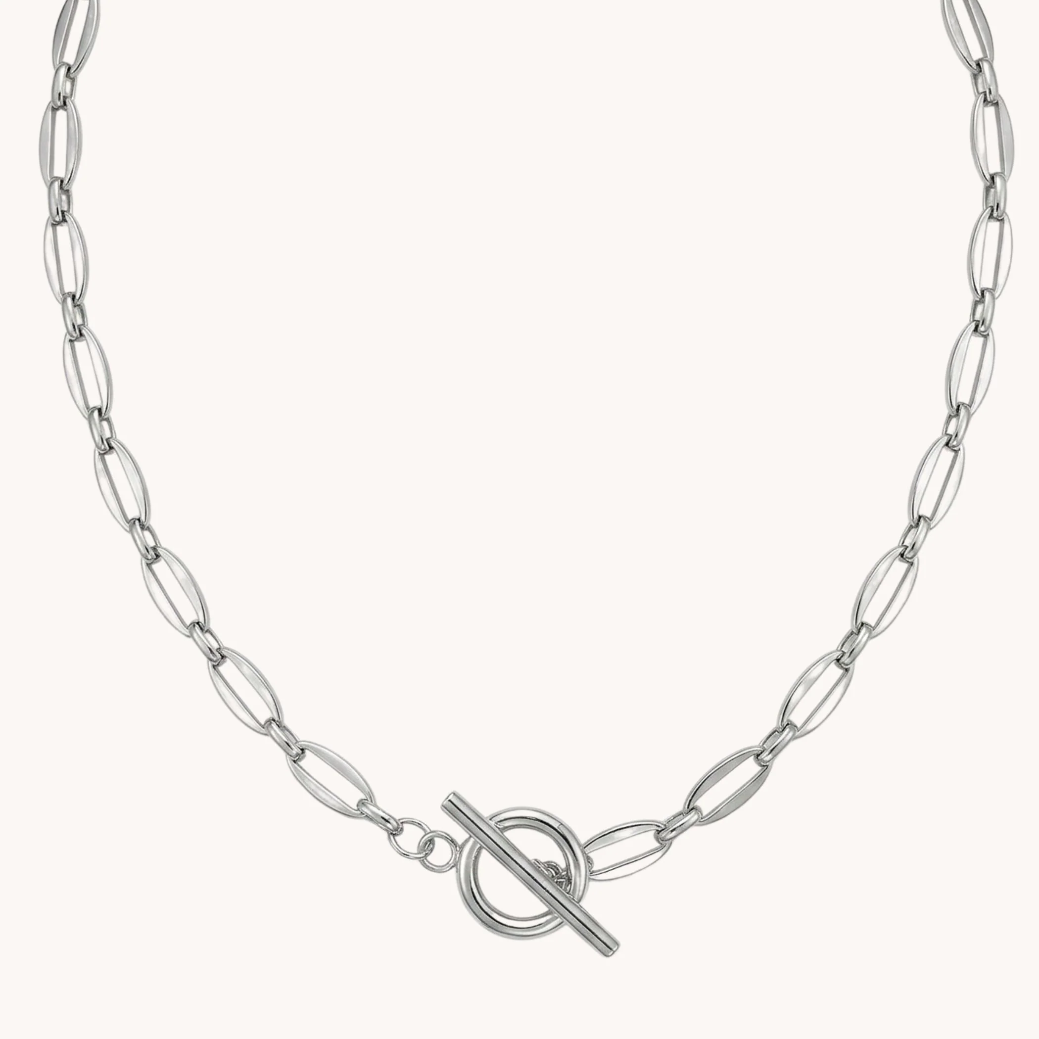 Long Link T-Bar Necklace in Silver - Image 2