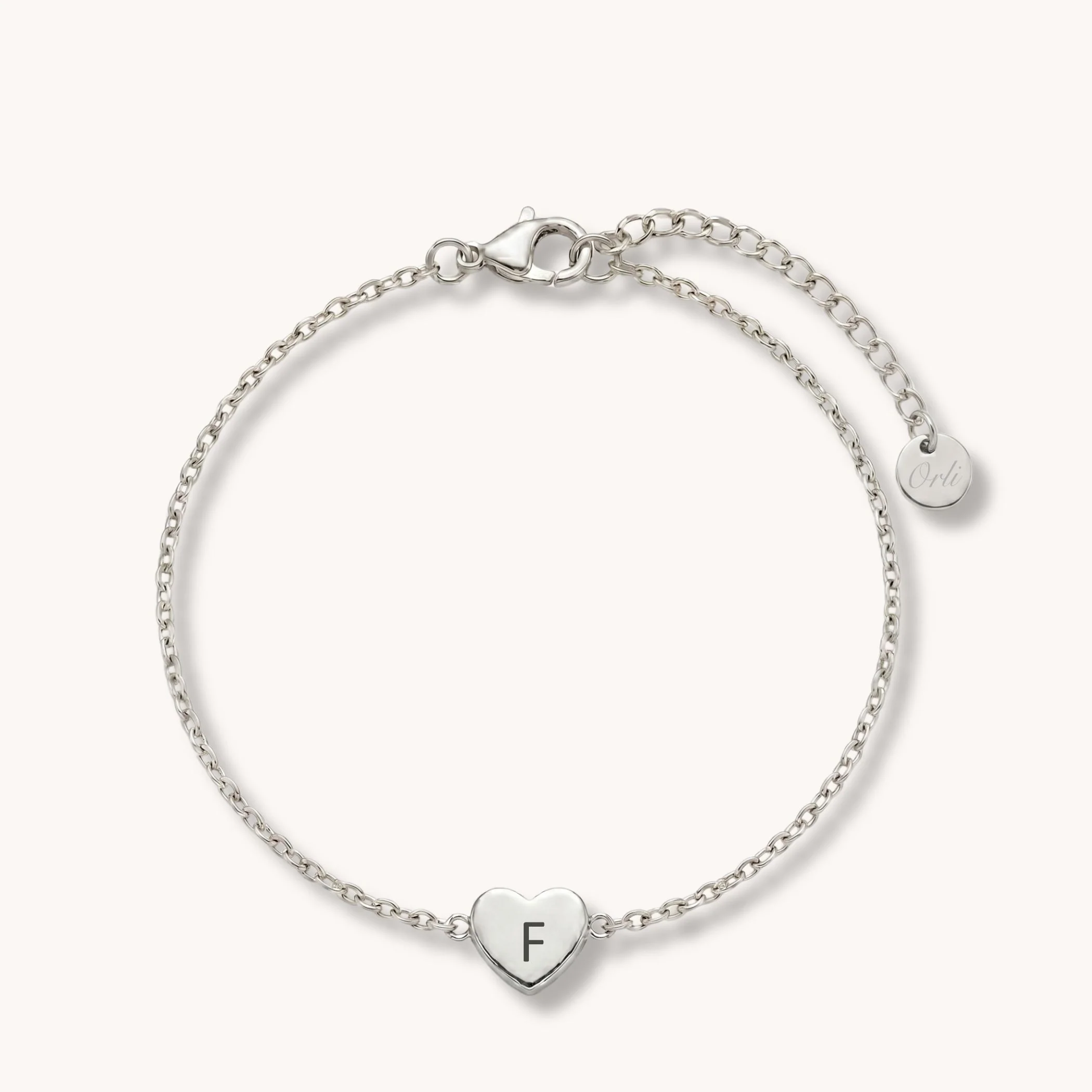 Mini Heart Initial Bracelet in Silver - Image 2