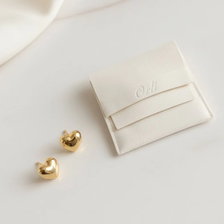Mini Heart Stud Earrings, Gold - Image 3