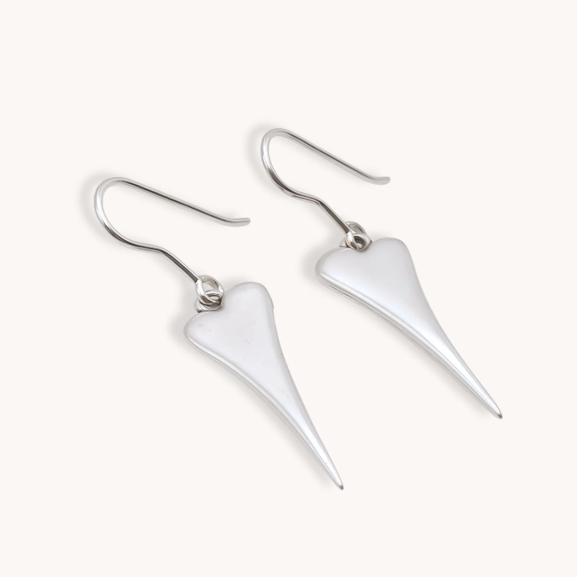 Mini Pointed Heart Hook Earrings in Silver - Image 2