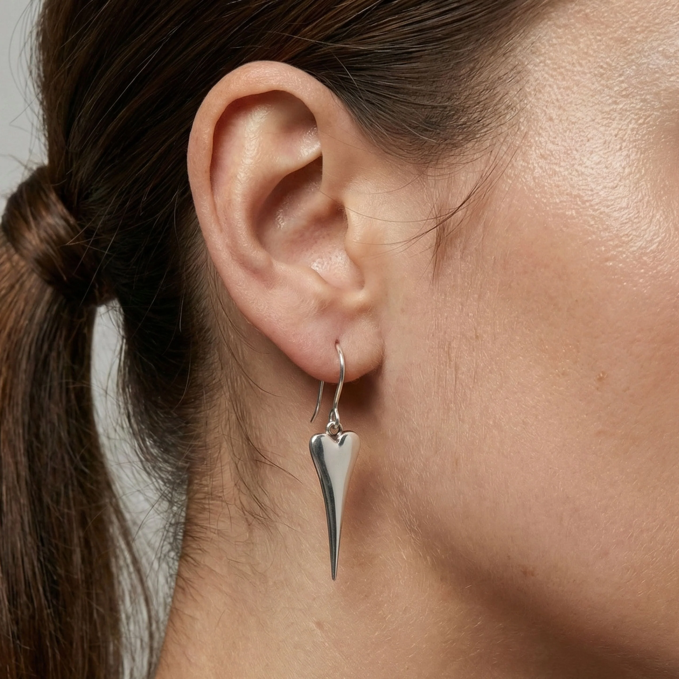 Mini Pointed Heart Hook Earrings in Silver - Image 3