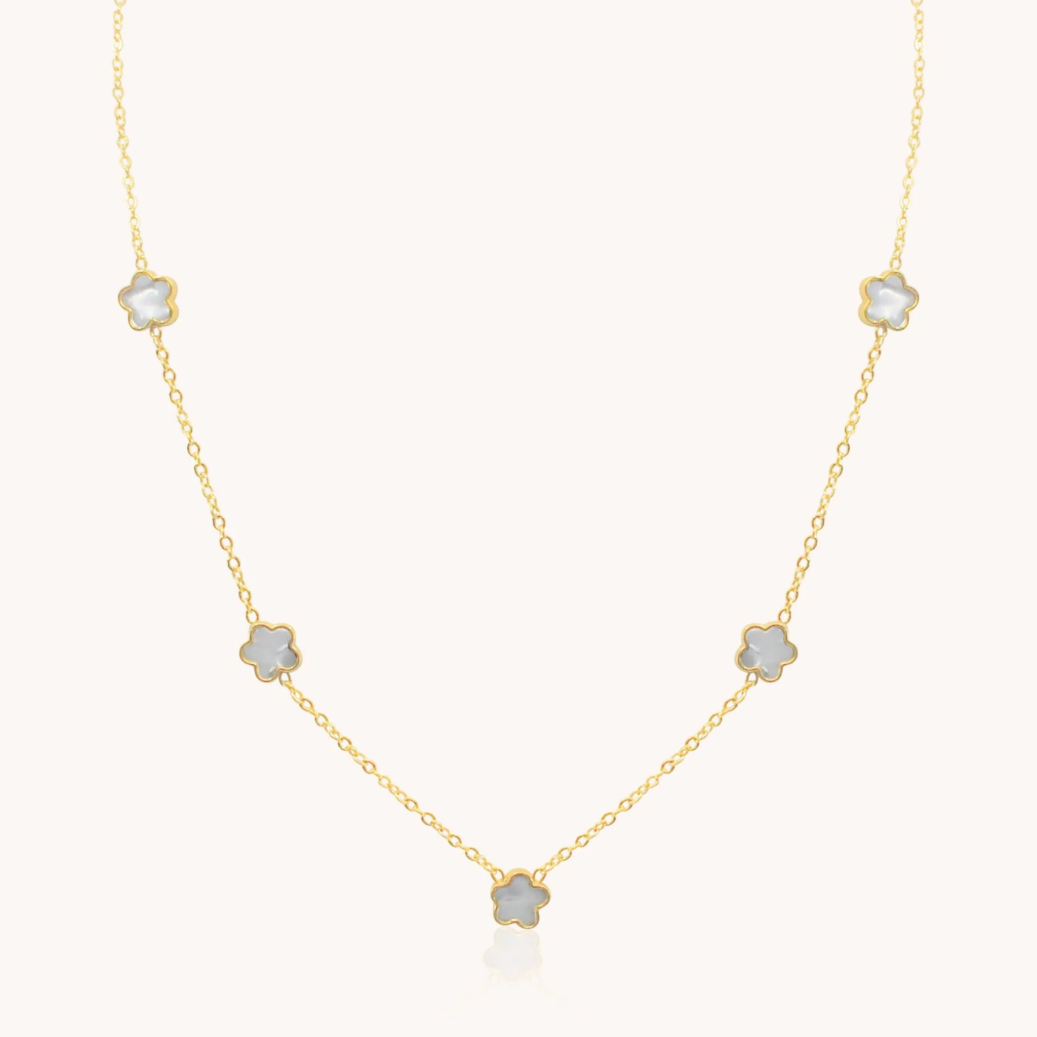 Mini White Multi Clover Necklace in Gold